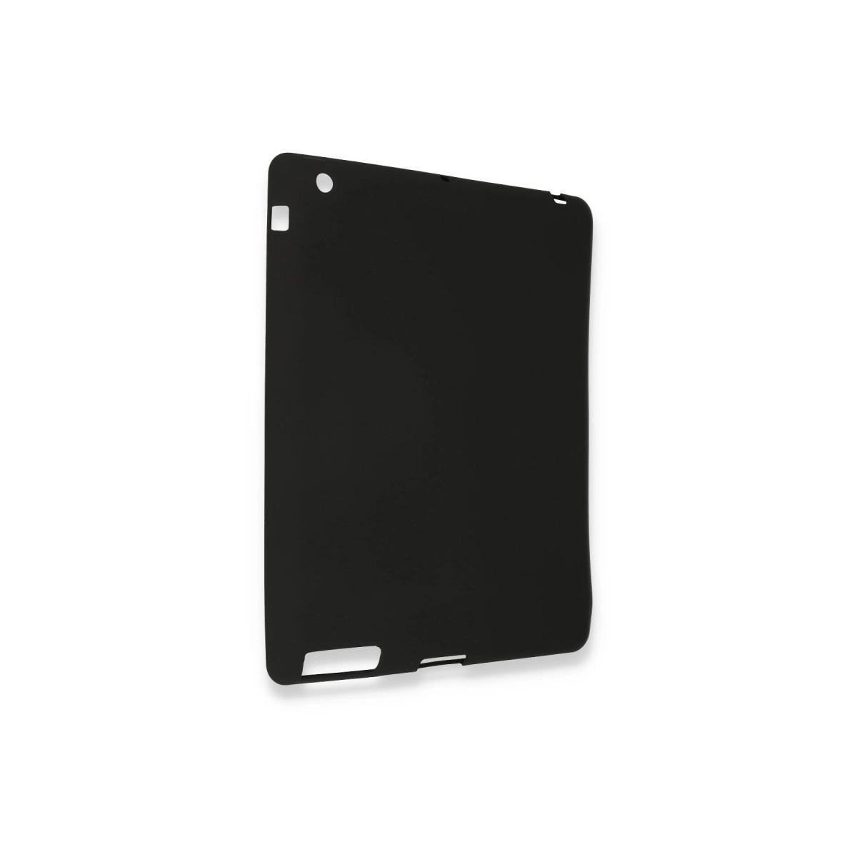 Kamera ve düğmeler için kesikleri olan siyah tablet kılıfı.