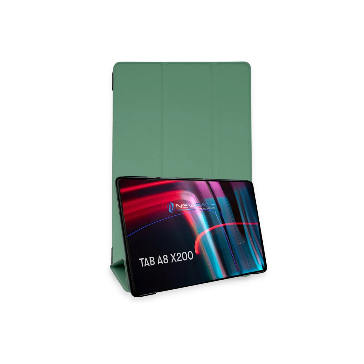 Yeşil tablet standı, "TAB A8 X200" yazılı bir tableti tutuyor.