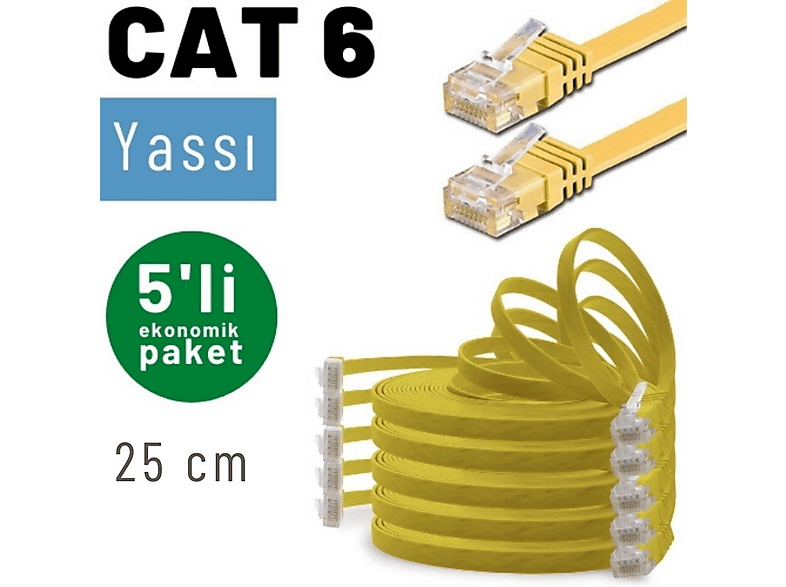 IRENIS 5 Adet 25 cm CAT6 Kablo Yassı Network Lan Ağ İnternet Ethernet Kablosu