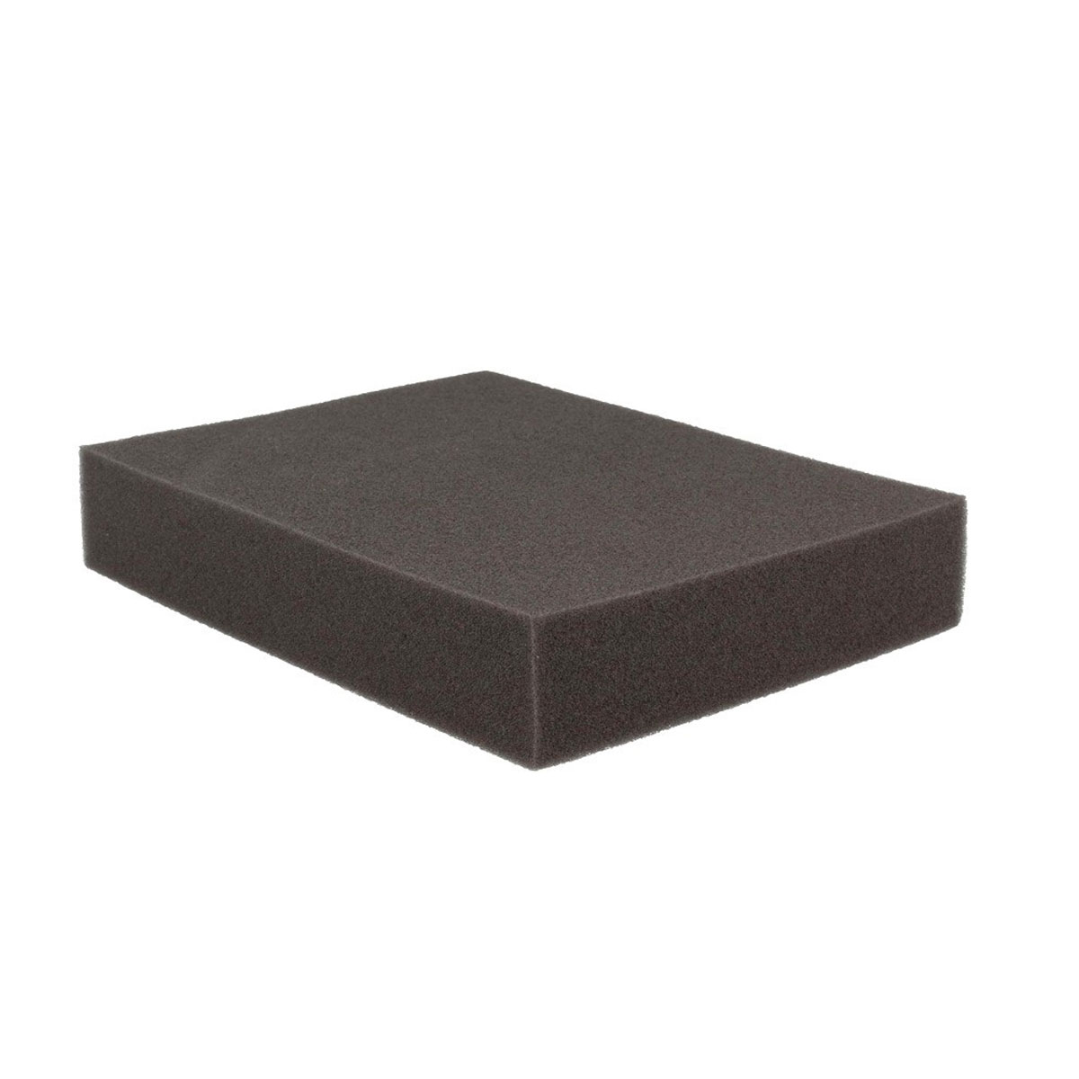 Blocco di schiuma grigio scuro su sfondo bianco.