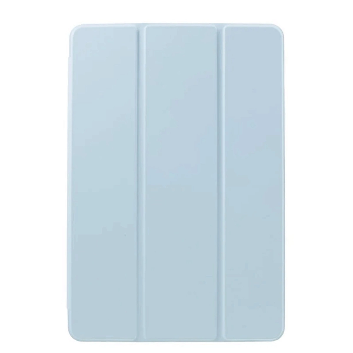 Üç dikey katlanmış açık mavi tablet kılıfı.