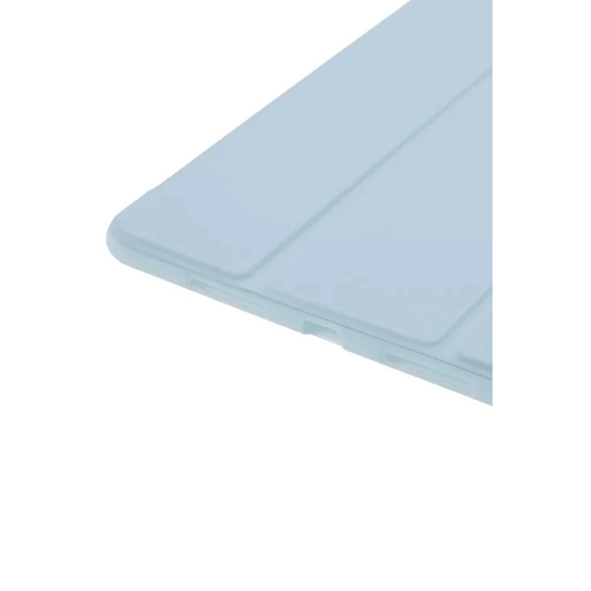 Açık mavi tablet kılıfının yakından görünümü, katlanma yerleri belli.