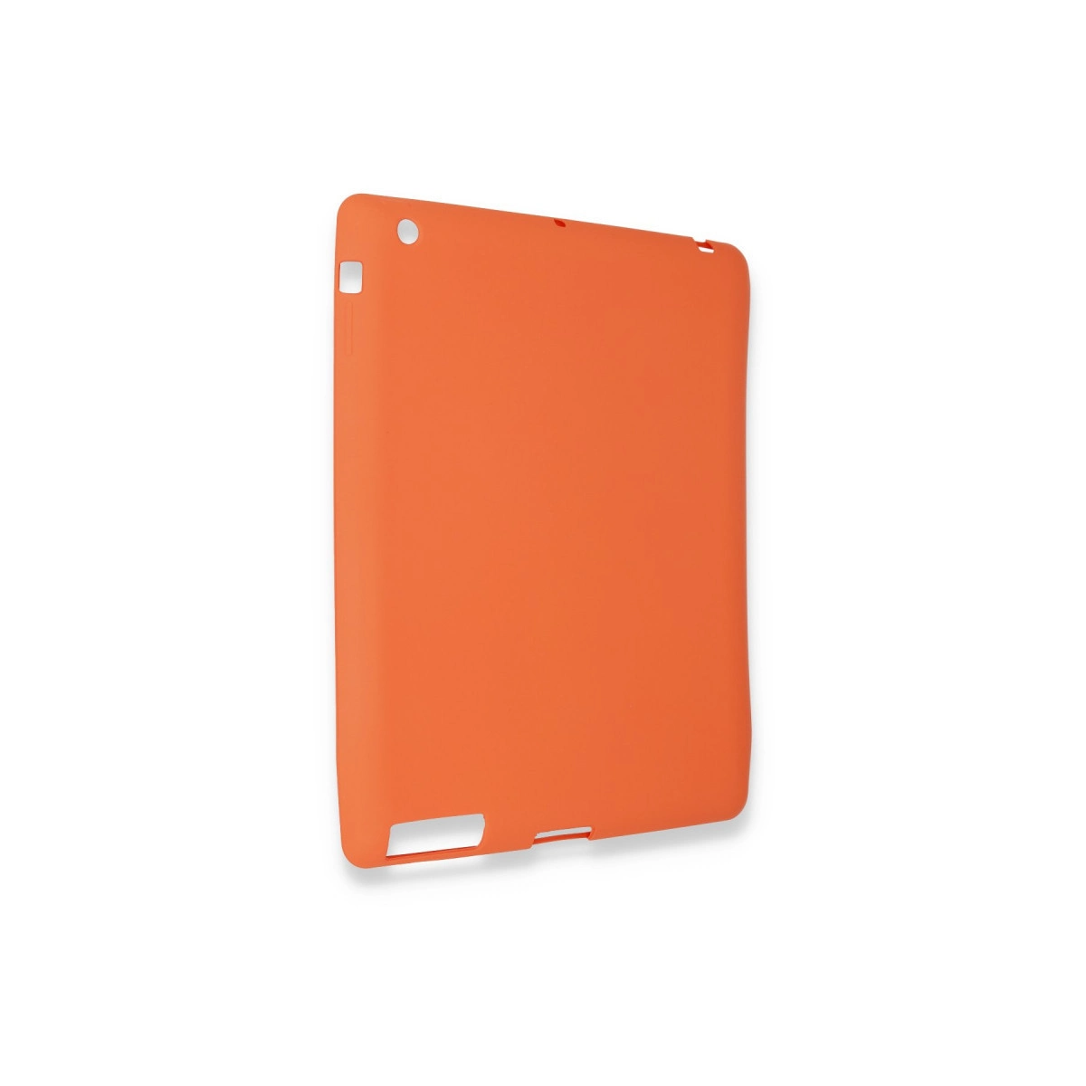 Kamera ve bağlantı noktaları için kesikleri olan turuncu tablet kılıfı.