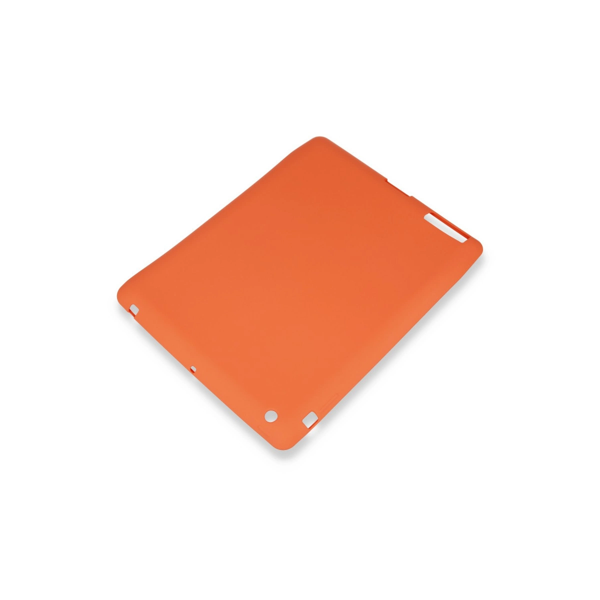 Beyaz zeminde duran parlak turuncu tablet kılıfı.