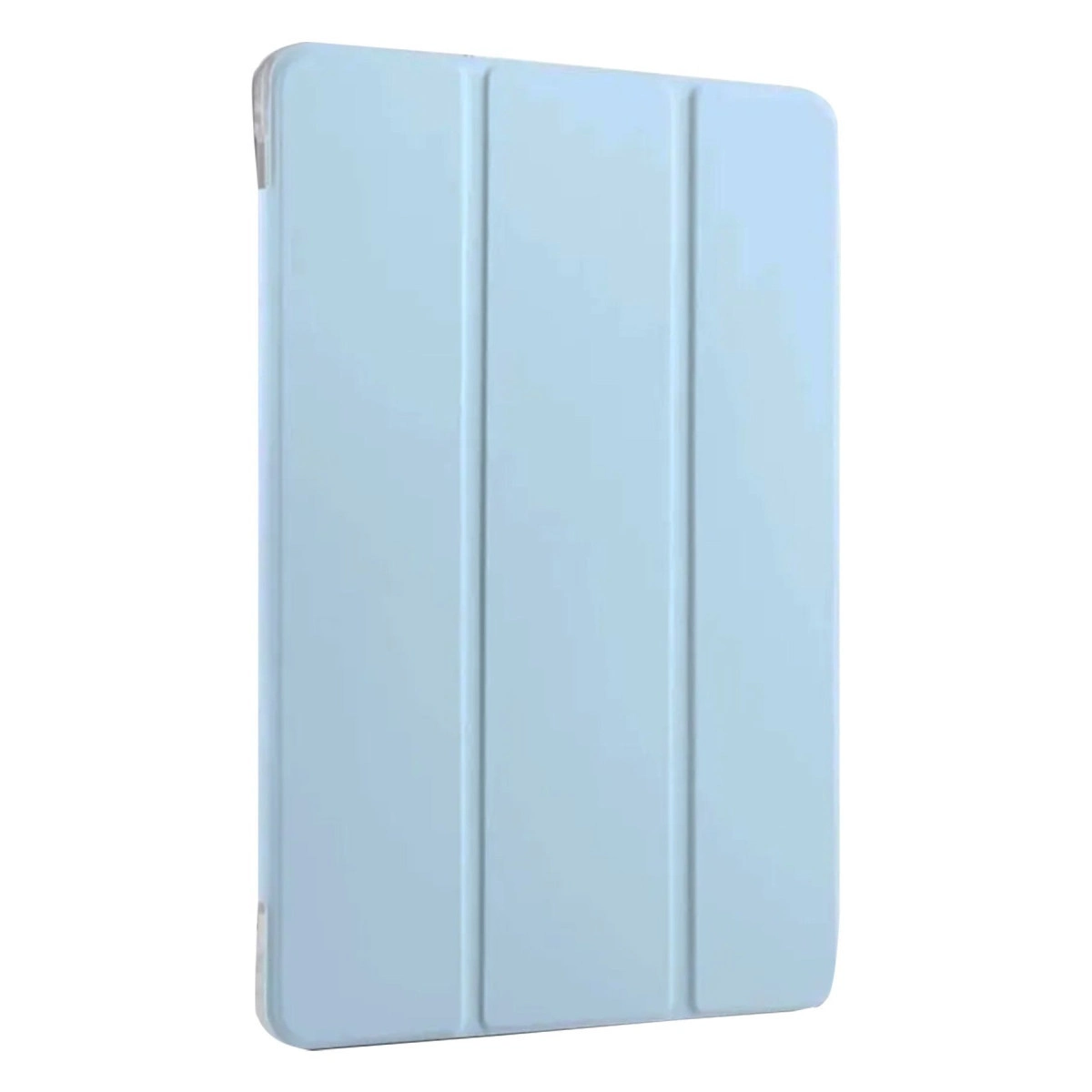 Üç dikey katlanmış açık mavi tablet kılıfı.