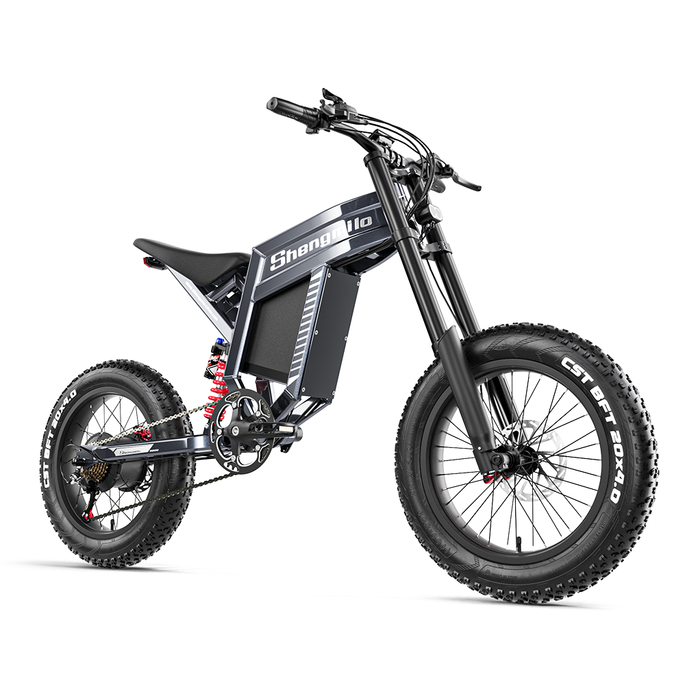 Ein schwarzes E-Bike mit breiten Reifen, Federung und sichtbarem Akku.