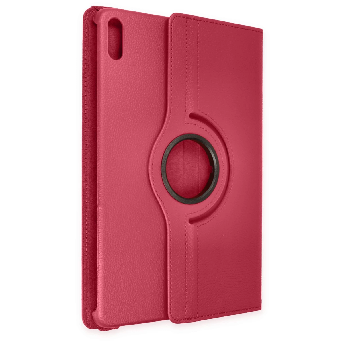 Dairesel kesimli ve dikişli kırmızı tablet kılıfı.
