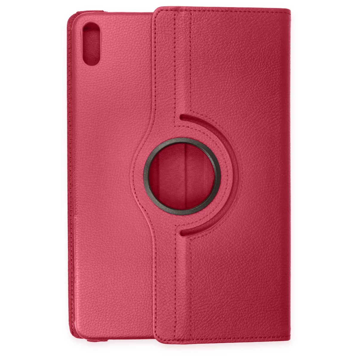 Dönebilen siyah halkalı kırmızı tablet kılıfı.