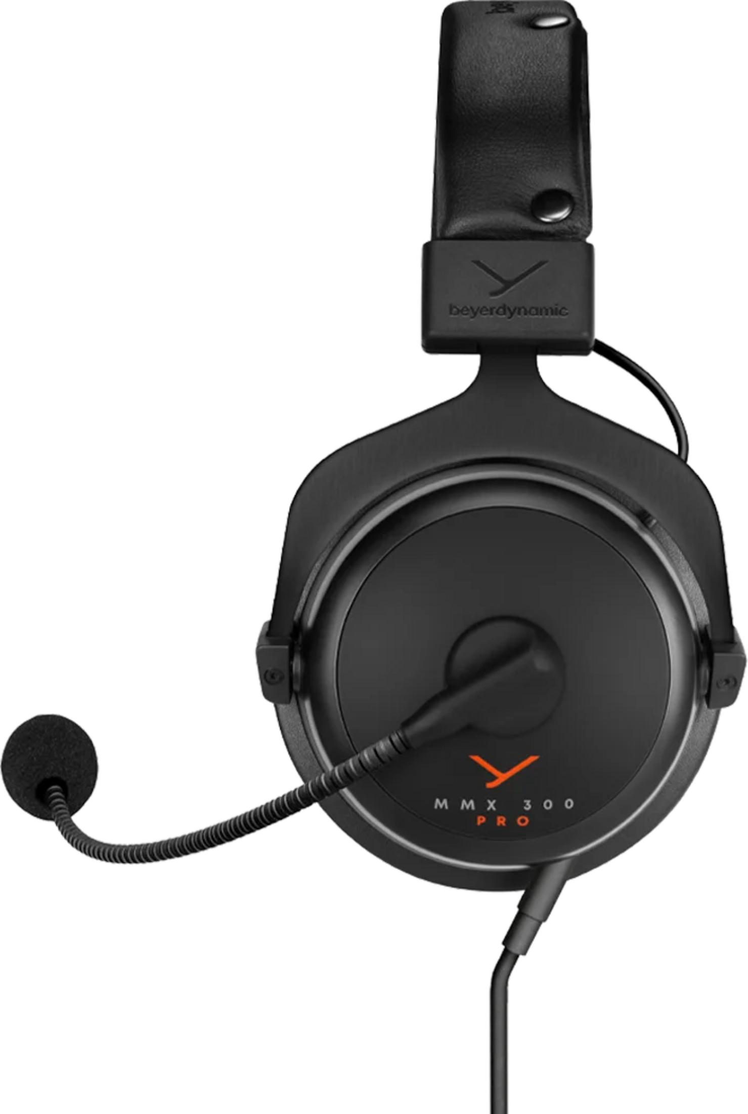 Cuffie Beyerdynamic MMX 300 PRO nere con braccio microfono flessibile.