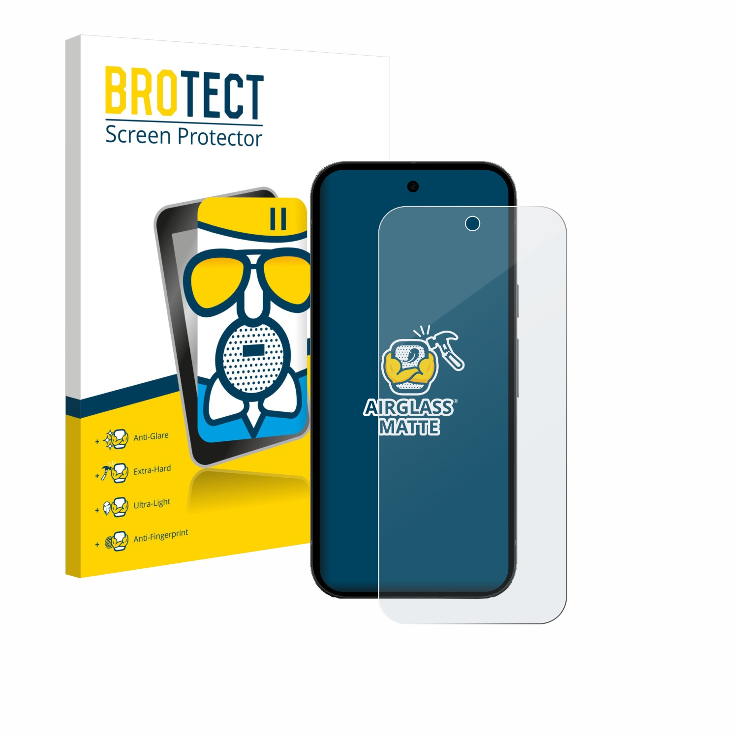 BROTECT Displayschutzfolie-Verpackung mit Handy und Displayschutz.