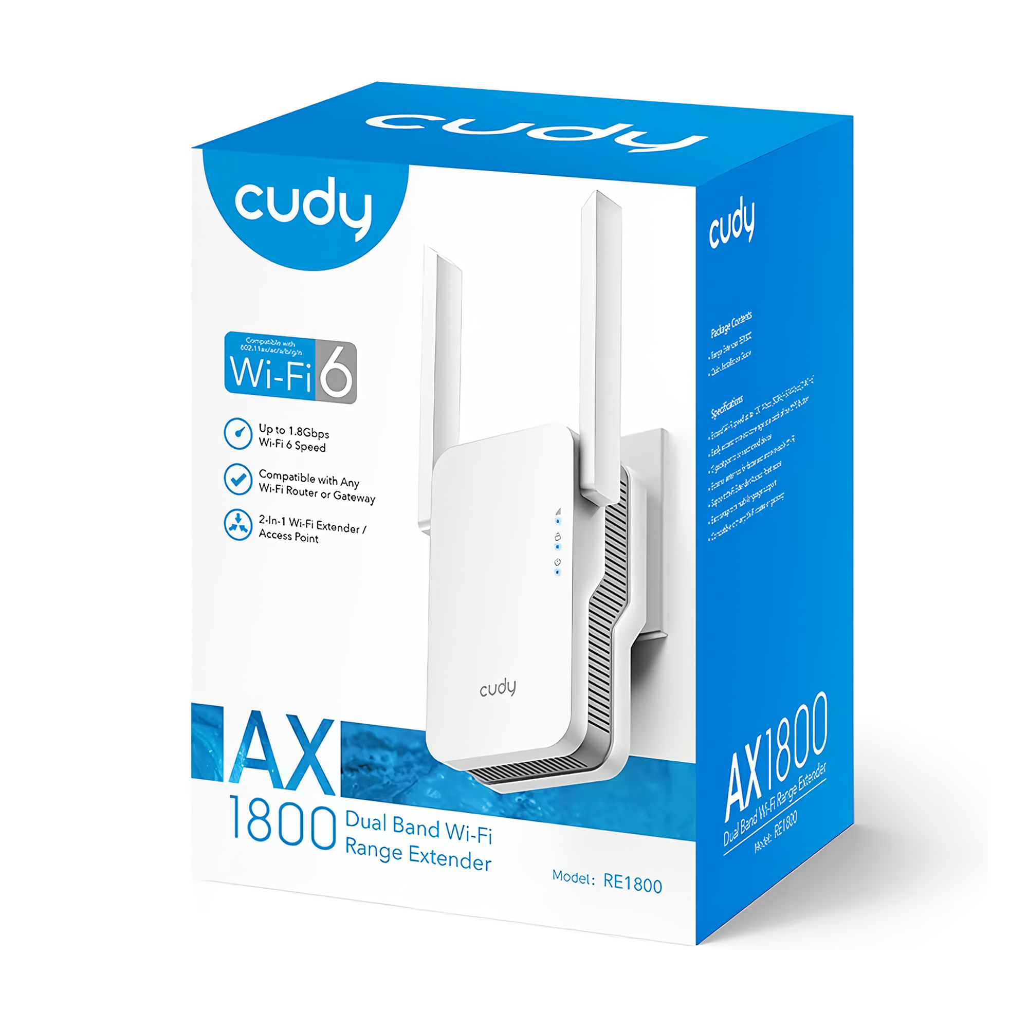 Cudy AX1800 Çift Bant Wi-Fi Menzil Genişletici cihazlı ambalajı