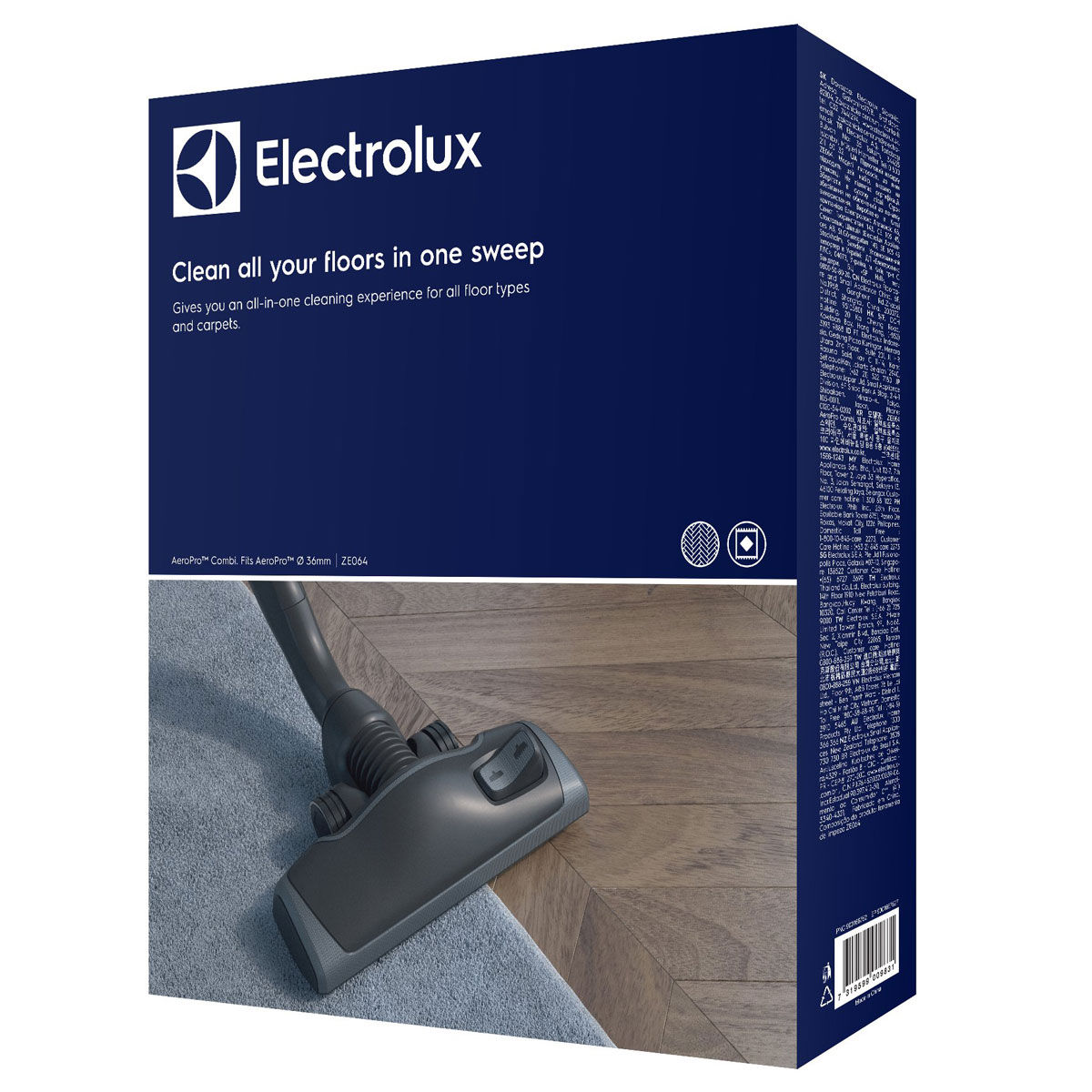 Buse d'aspirateur Electrolux sur tapis et parquet.