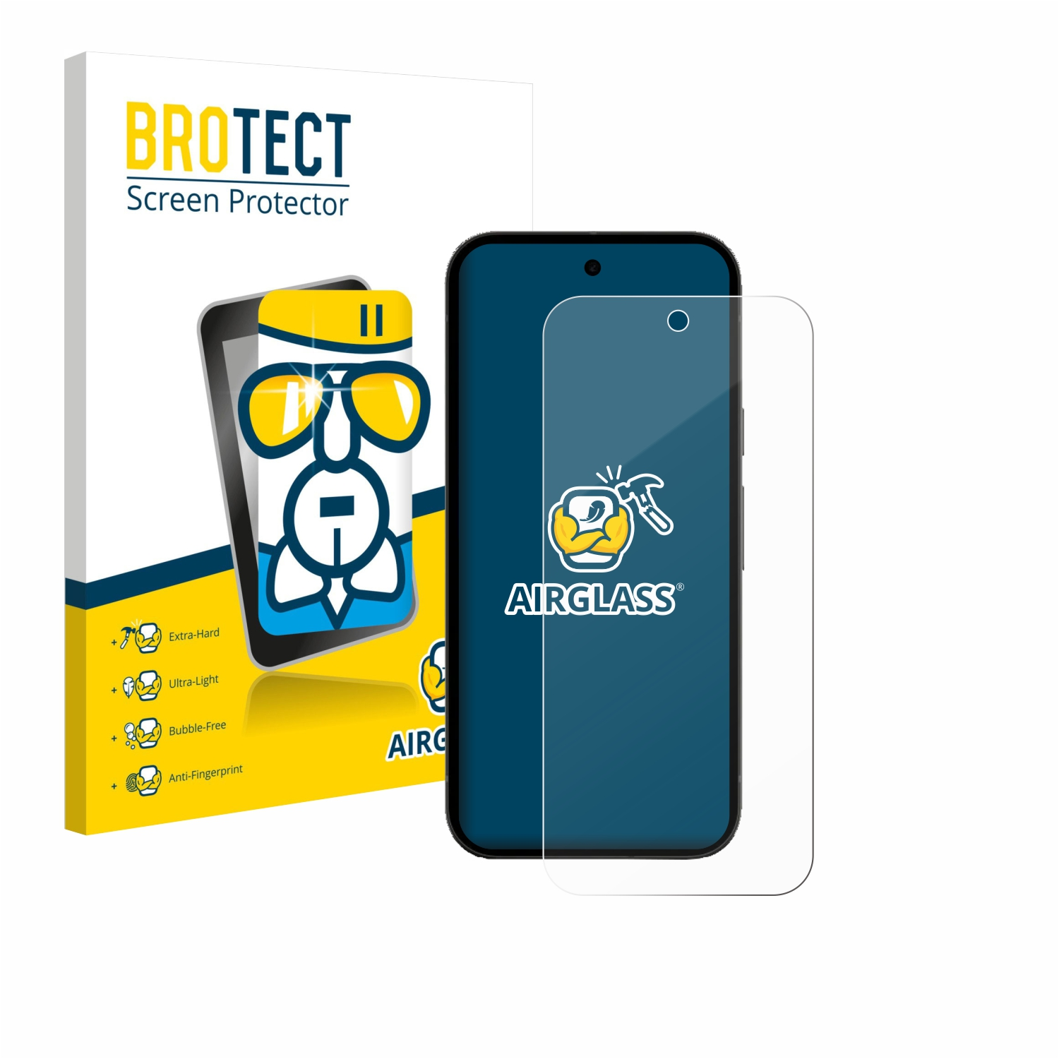 Ein BROTECT Displayschutz für ein Smartphone mit AIRGLASS Logo.