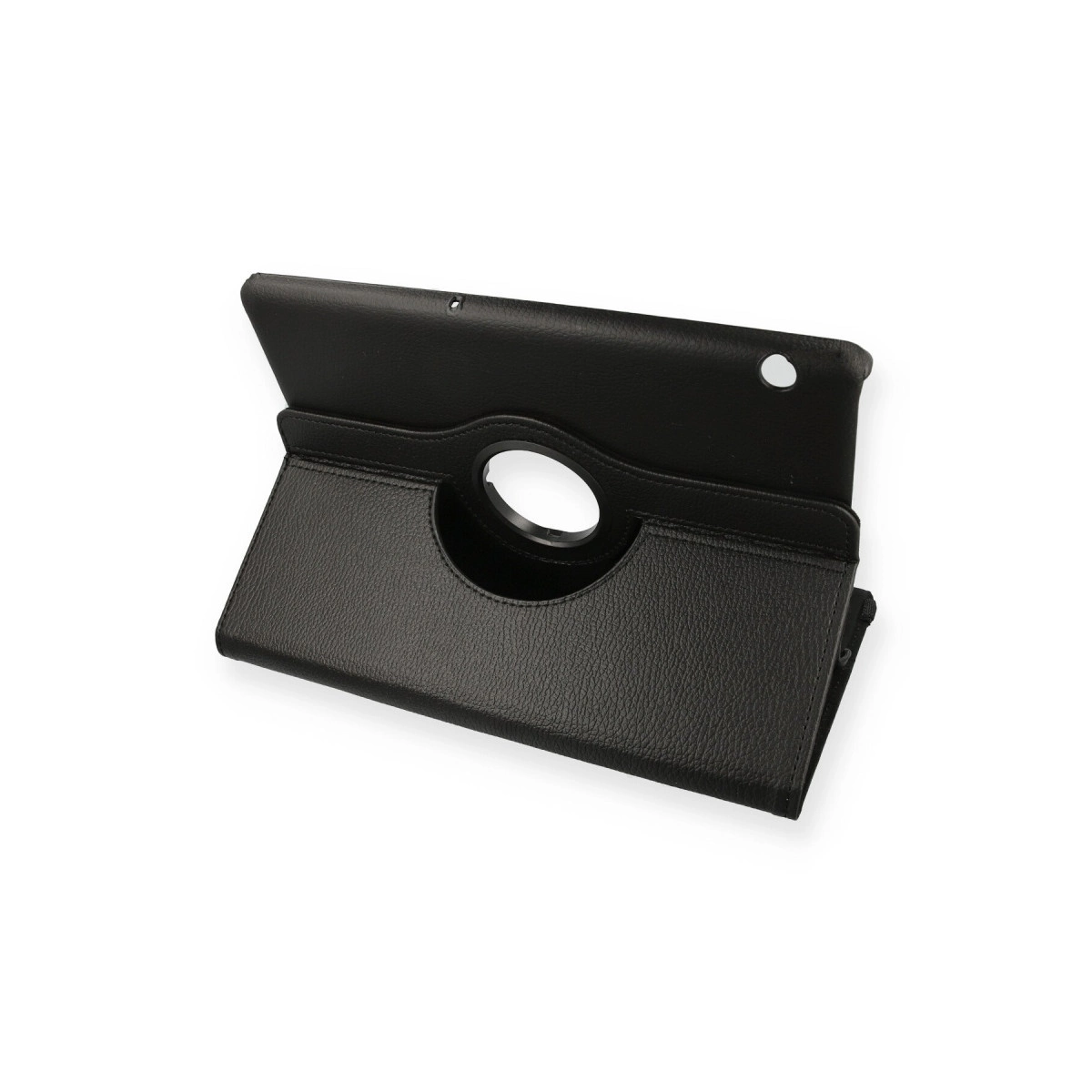 Kesimli ve tutamaklı siyah tablet kılıfı.