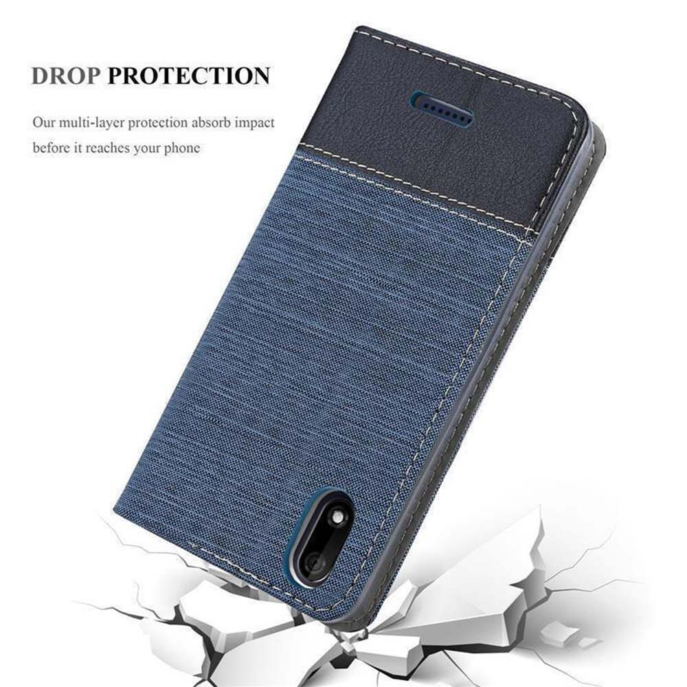 Cover blu per telefono che rompe blocchi bianchi per mostrare protezione.