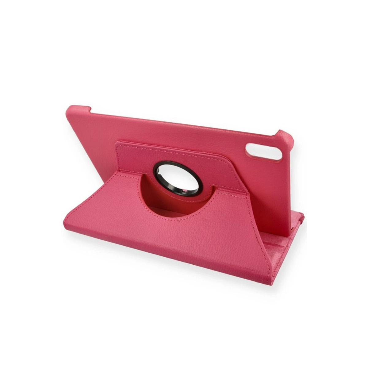 Standlı ve tutamaklı pembe tablet kılıfı.