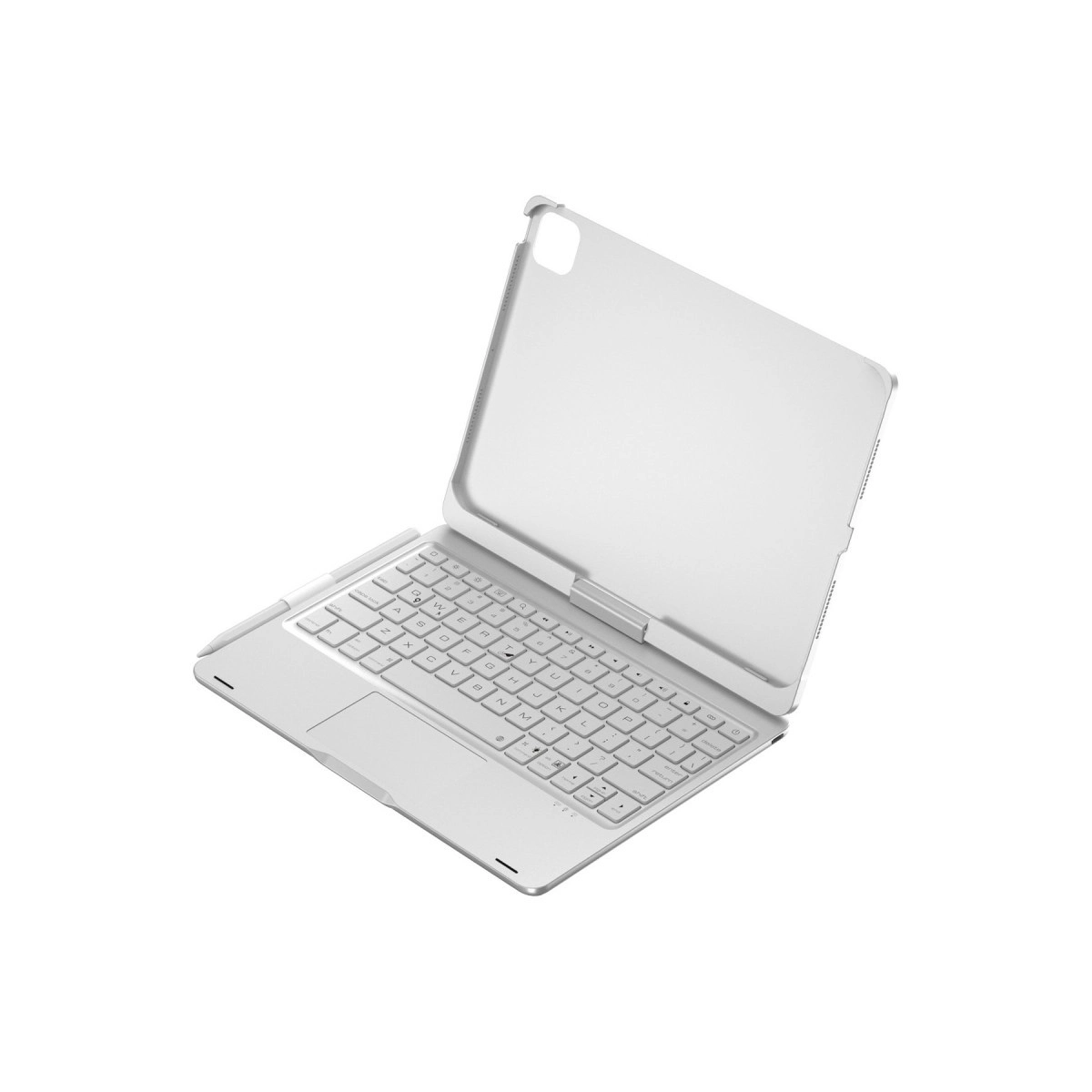 Klavye kılıflı ve kalemli beyaz tablet.