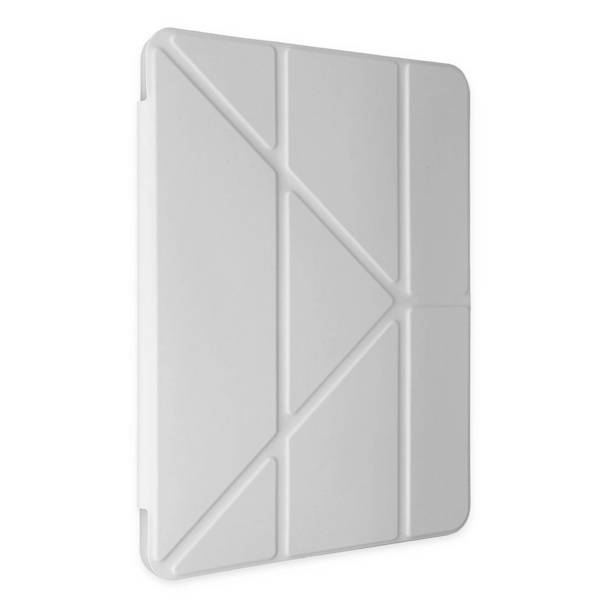Ön kapağında geometrik desenli beyaz tablet standı.
