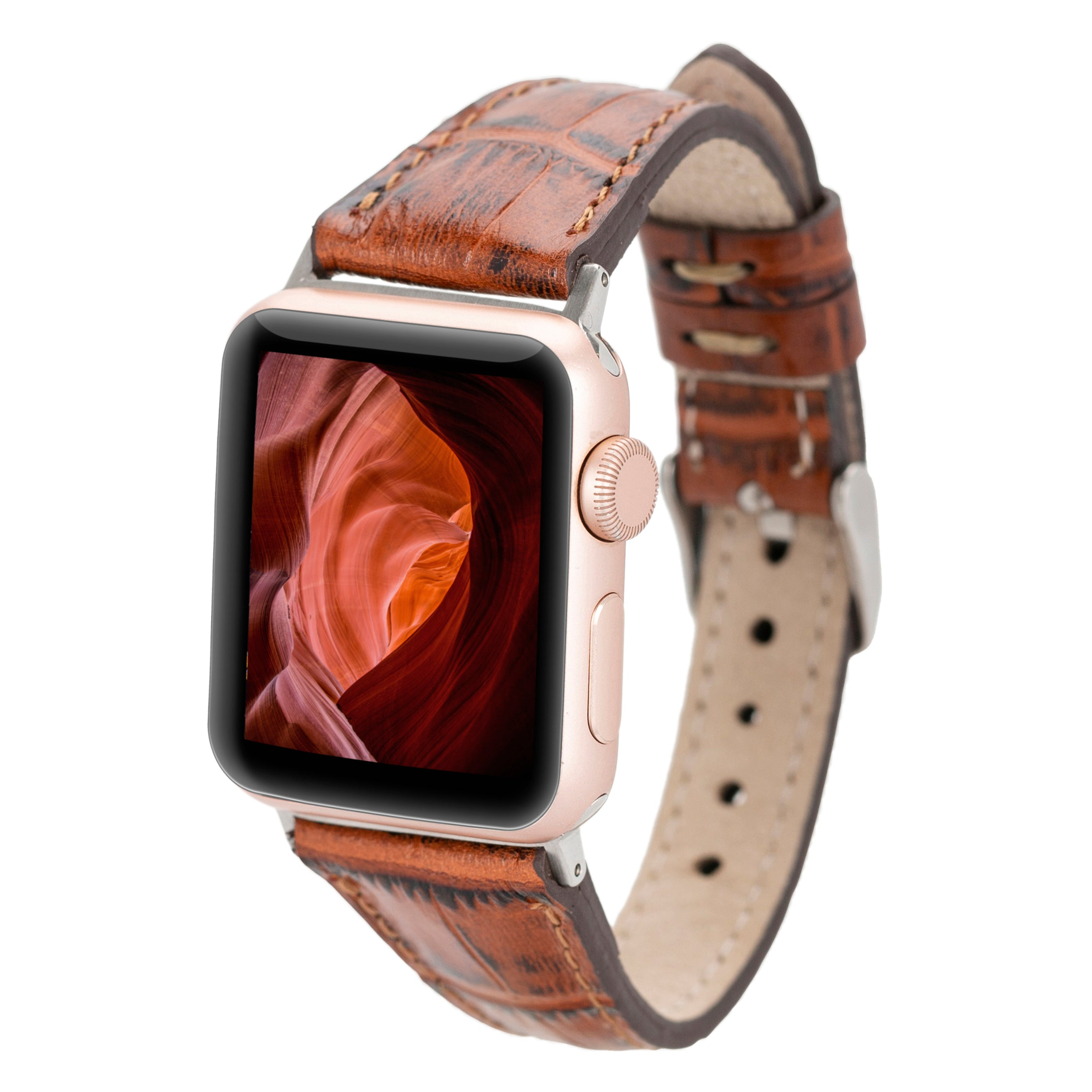 BLOOMINBAG Bloomband Signature Leather Apple Watch Band - 44/45/46/49mm Akıllı Saat Kordonu Croc Brown