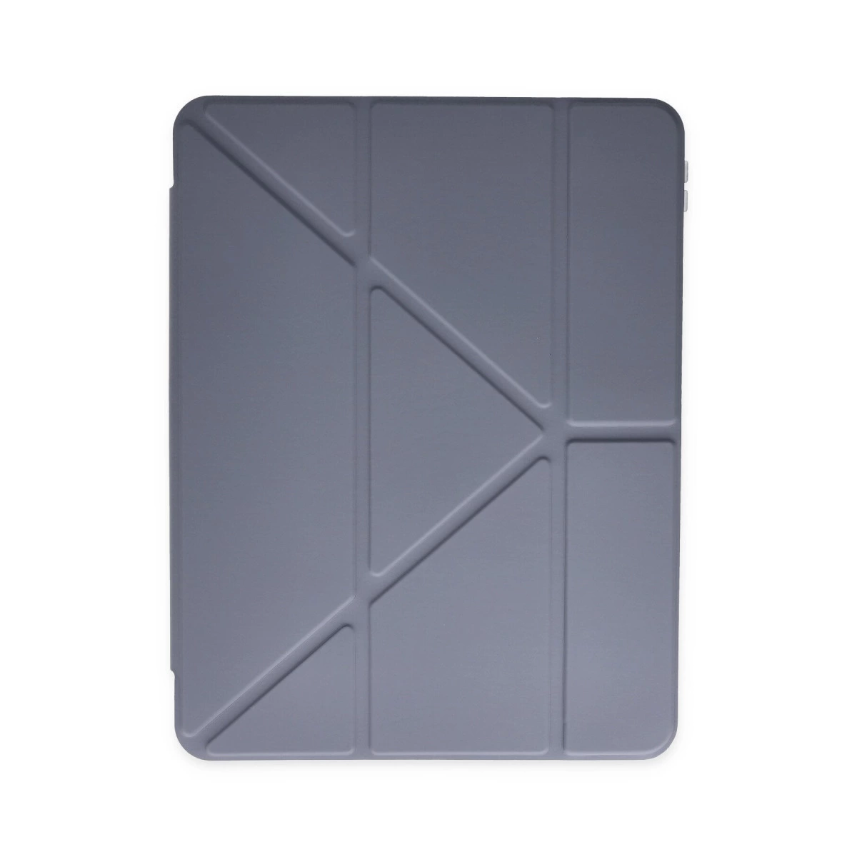 Geometrik katlanır tasarımlı gri tablet kılıfı, ön görünüm.