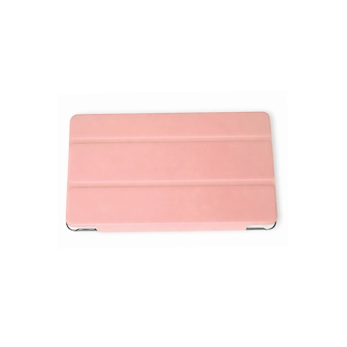 Üç yatay katlanmış pembe tablet kılıfı.