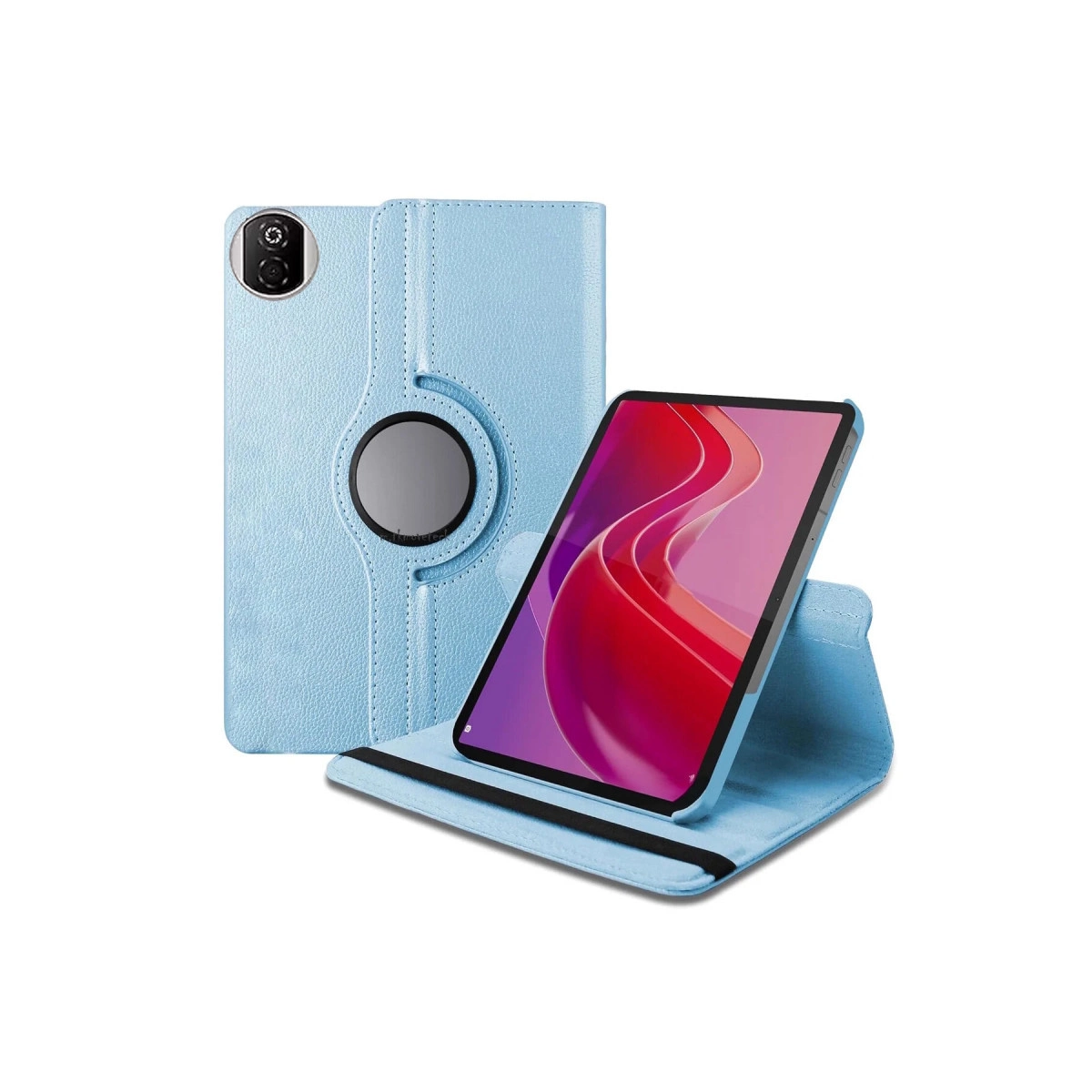 Ayakta duran bir tableti olan açık mavi tablet kılıfı.
