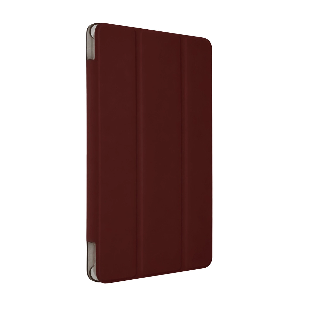 Üç dikey pileli koyu kırmızı tablet kılıfı.