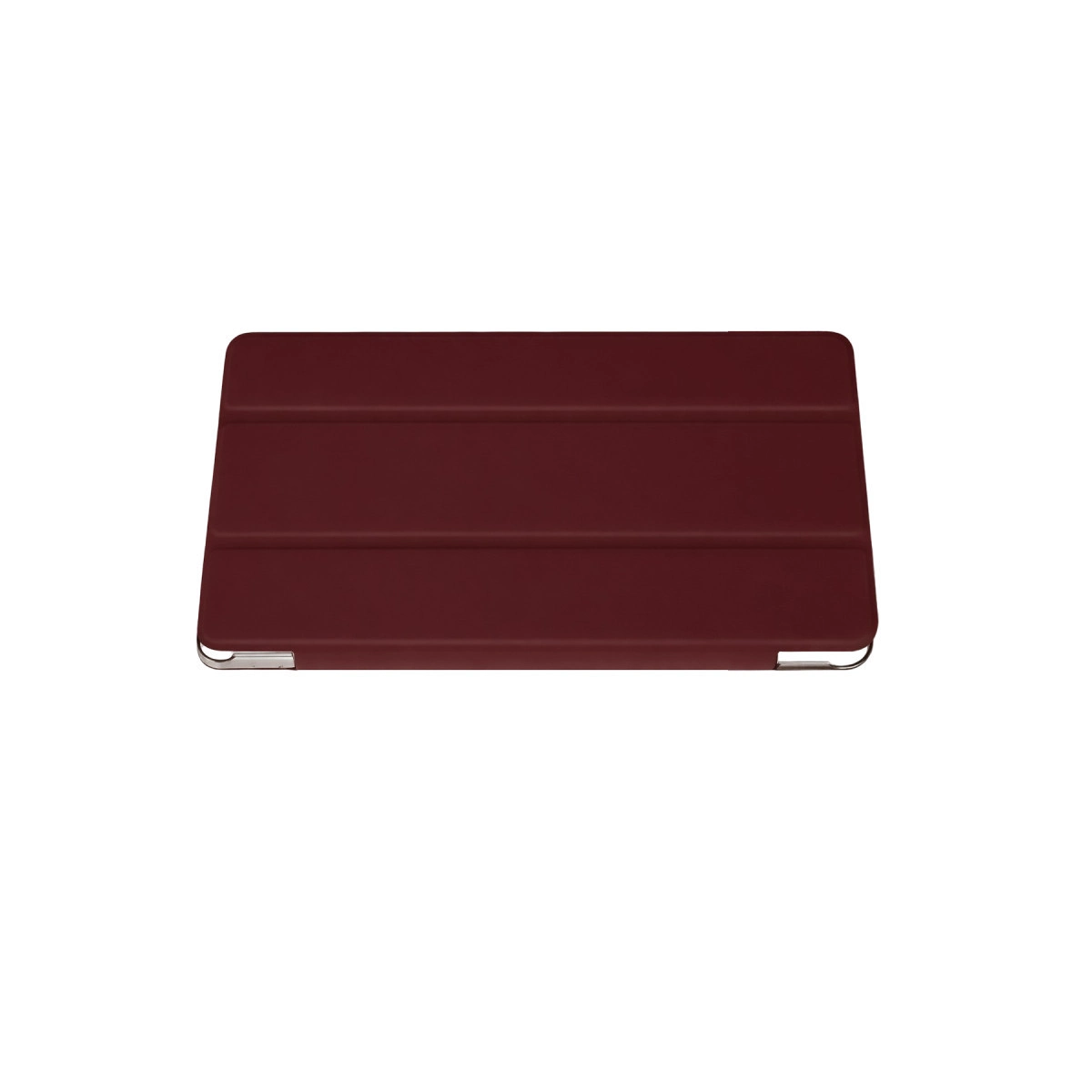 Üç yatay kıvrımlı koyu kırmızı tablet kılıfı, beyaz zeminde.