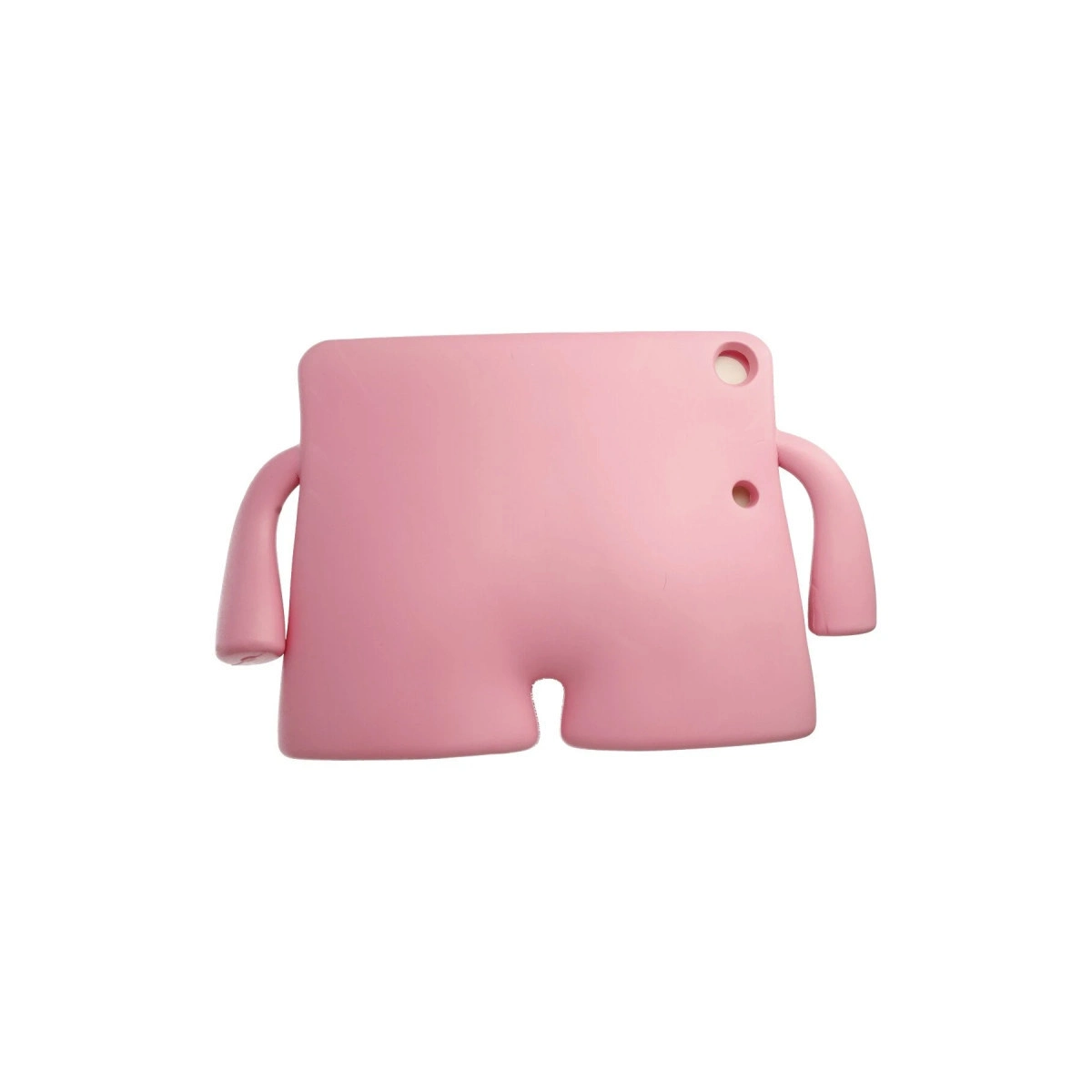 Bir figüre benzeyen, kolları ve bacakları olan pembe, dikdörtgen nesne.
