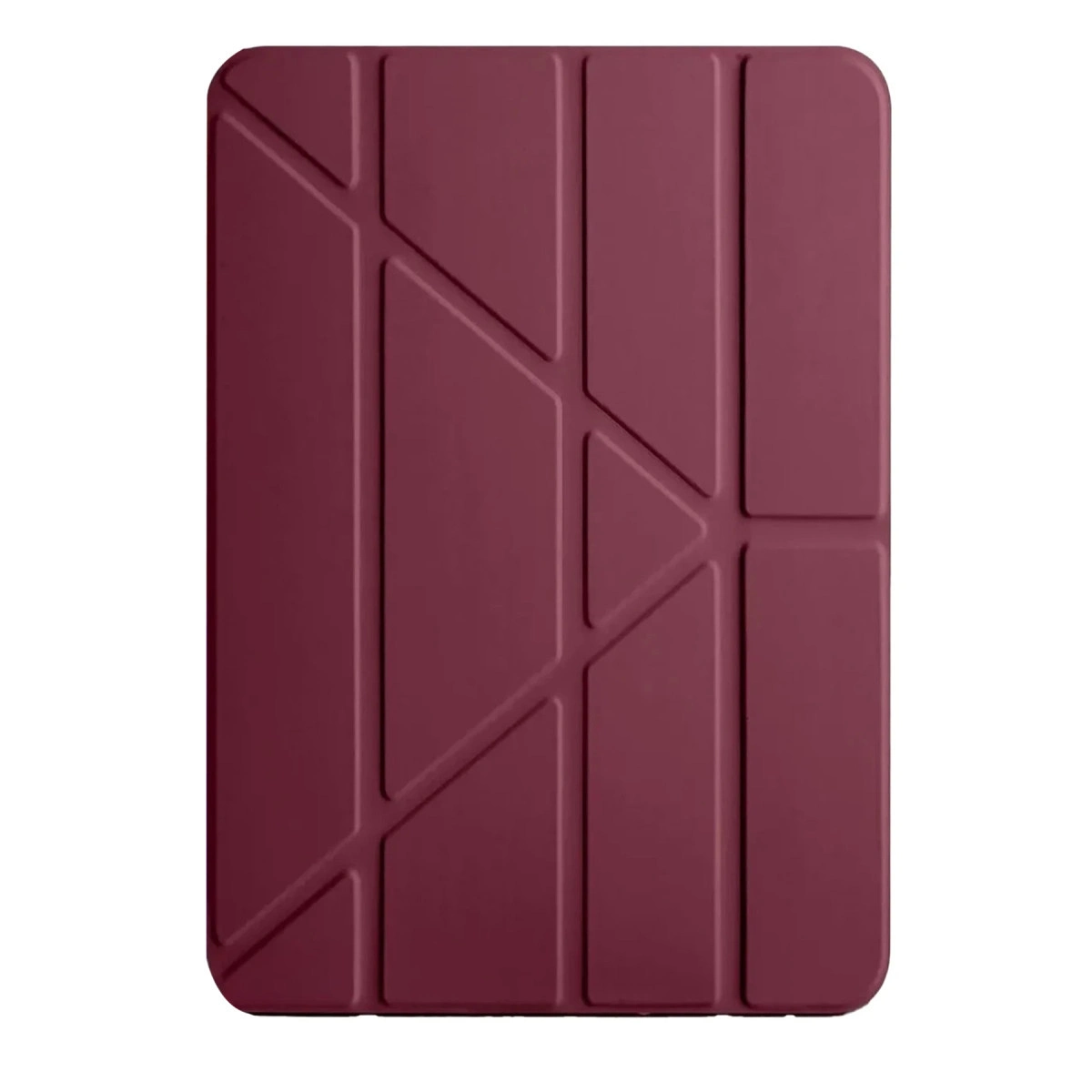 Geometrik desenli koyu kırmızı tablet kılıfı.