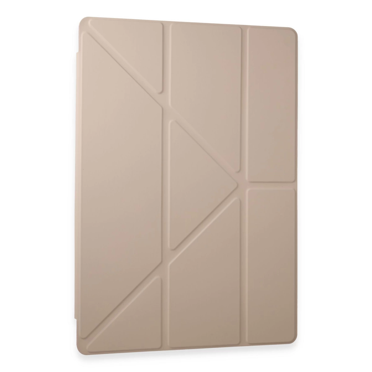 Geometrik desenli bej tablet kılıfı, ön görünüm.