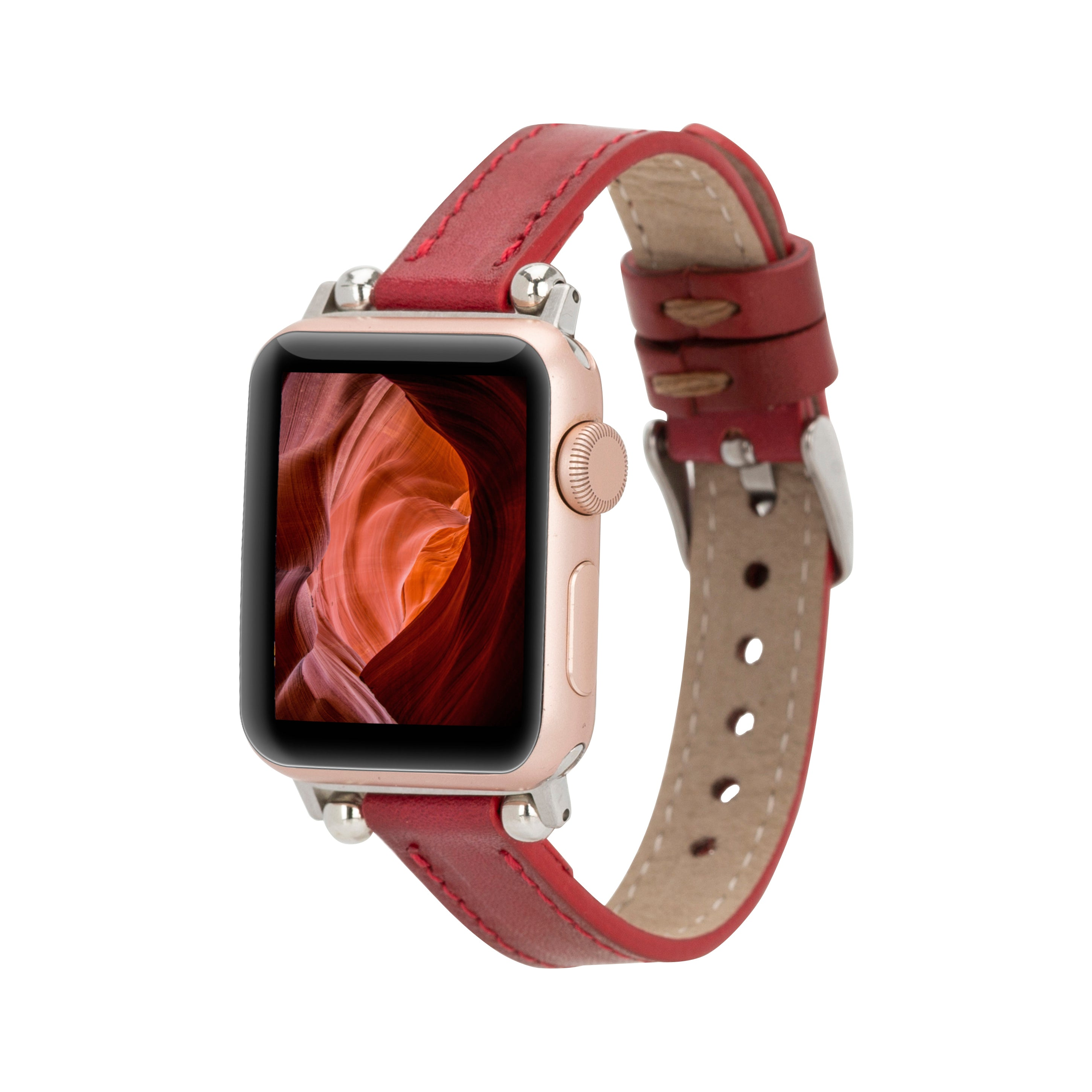 BLOOMINBAG Bloomband Signature Leather Apple Watch Band - 44/45/46/49mm Akıllı Saat Kordonu Crimson Red