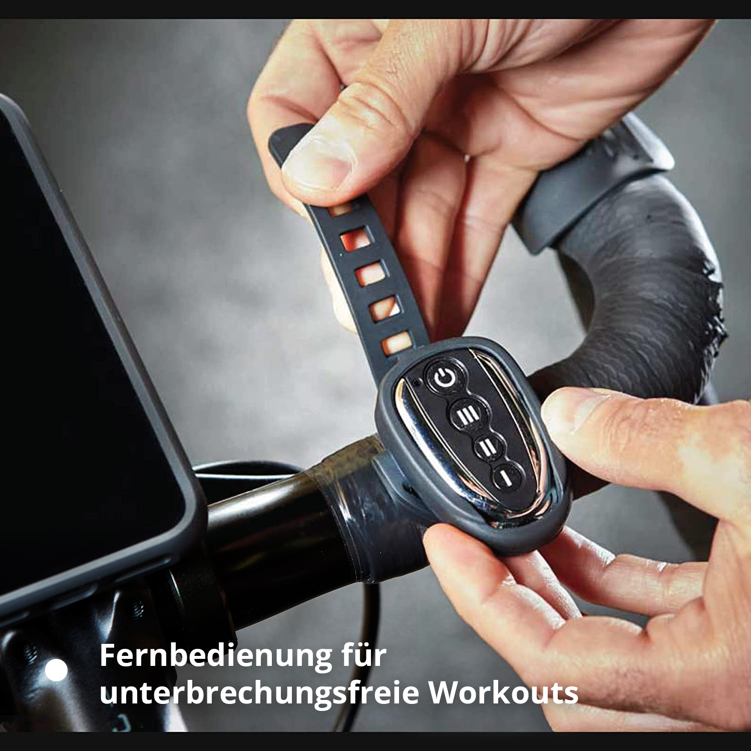 Bedienung für Unterbrechungsfreie Workouts am Fahrradlenker.