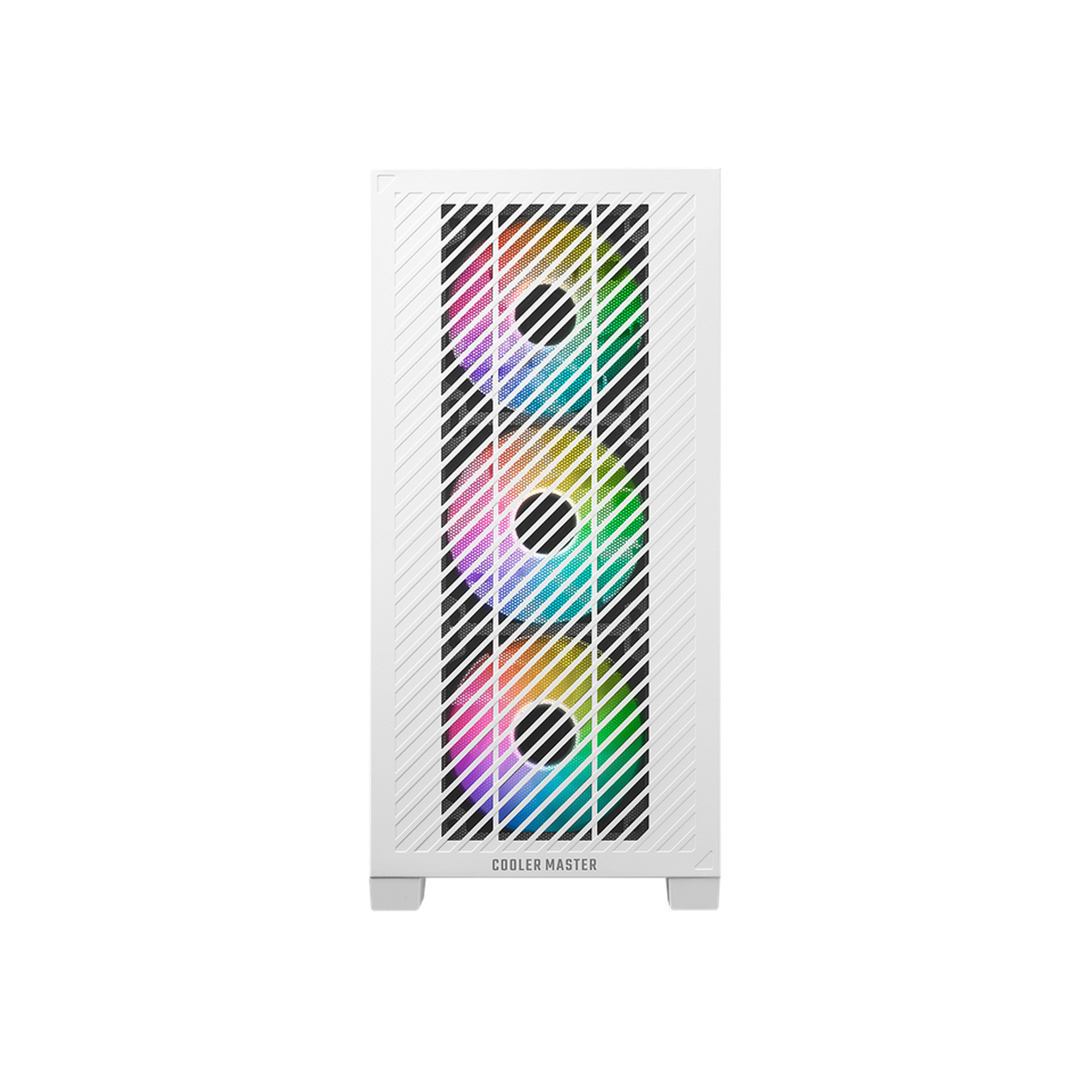 Un case per PC bianco con tre ventole RGB.