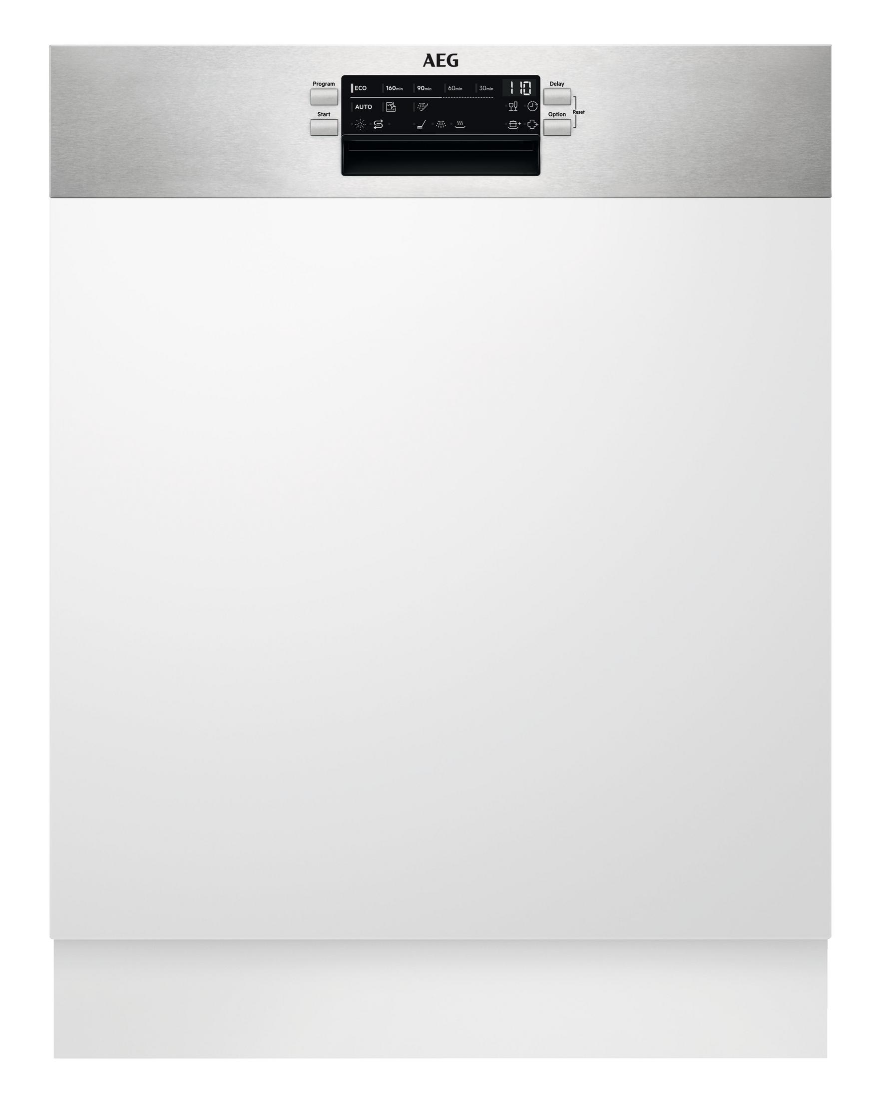 Een moderne, witte vaatwasser met zilver bedieningspaneel en digitaal display.