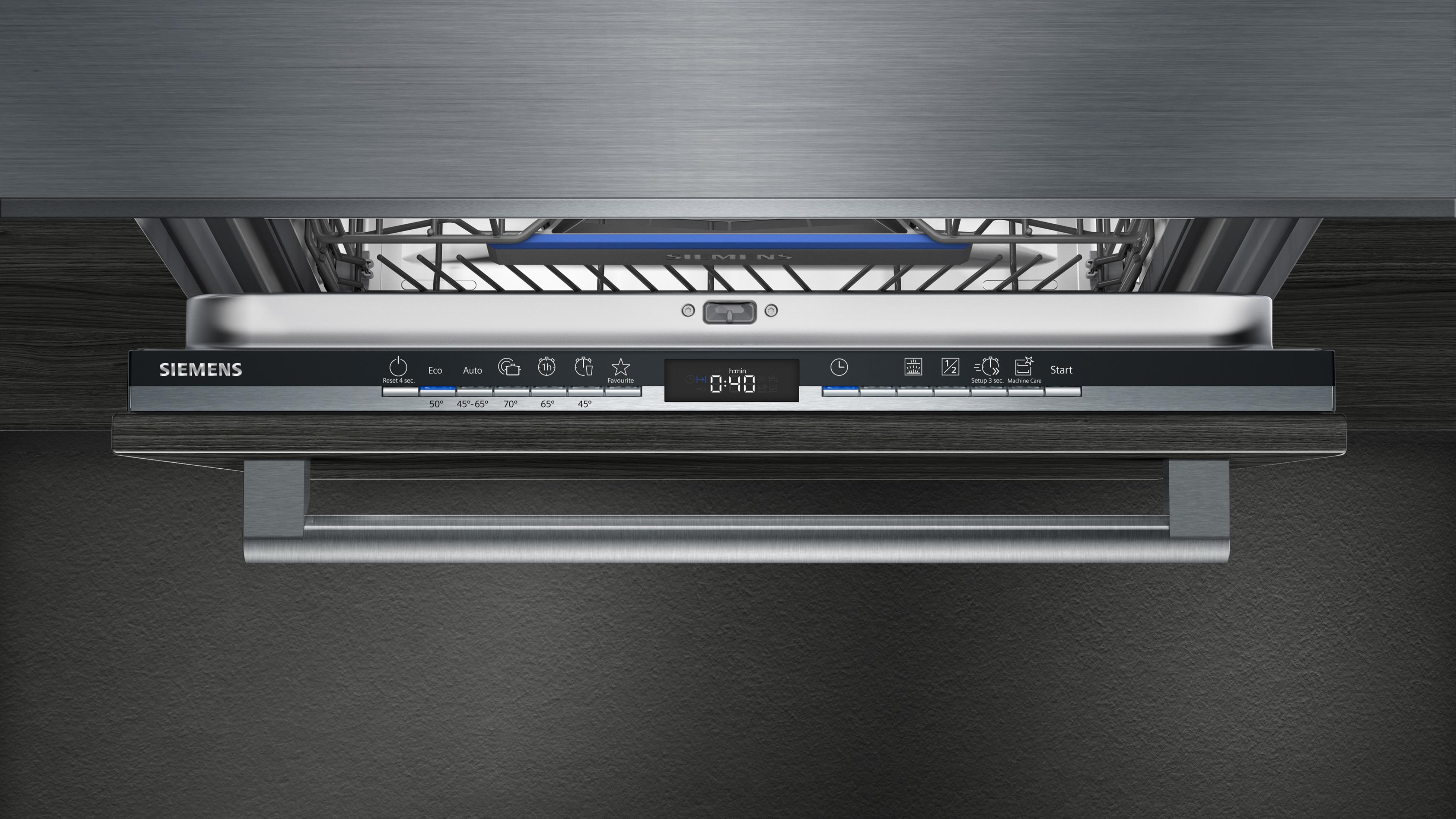 Siemens dishwasher control panel with time and program selection.
