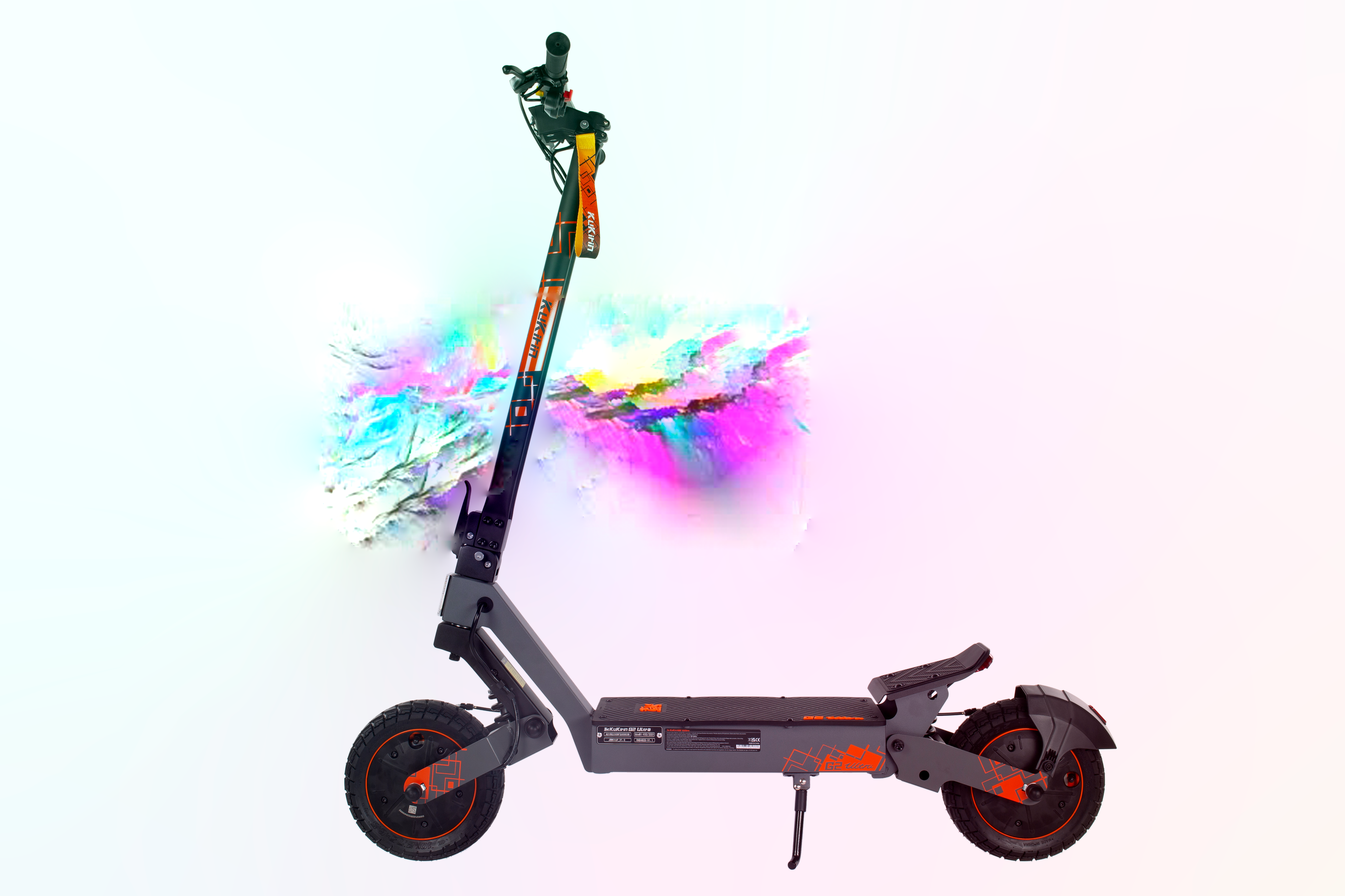 Grauer Elektroroller mit orangen Akzenten und schwarzem Lenker.