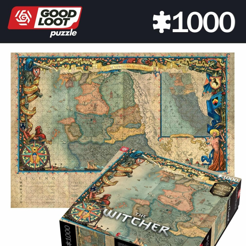 Puzzle z mapą świata Wiedźmina, 1000 elementów, od Good Loot, ze szczegółową mapą fantasy.