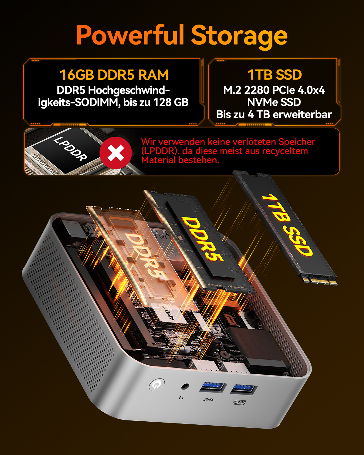 GEEKOM A8, Mini PC mit AMD Ryzen™ 7 8745HS Prozessor, 16 GB RAM, 1