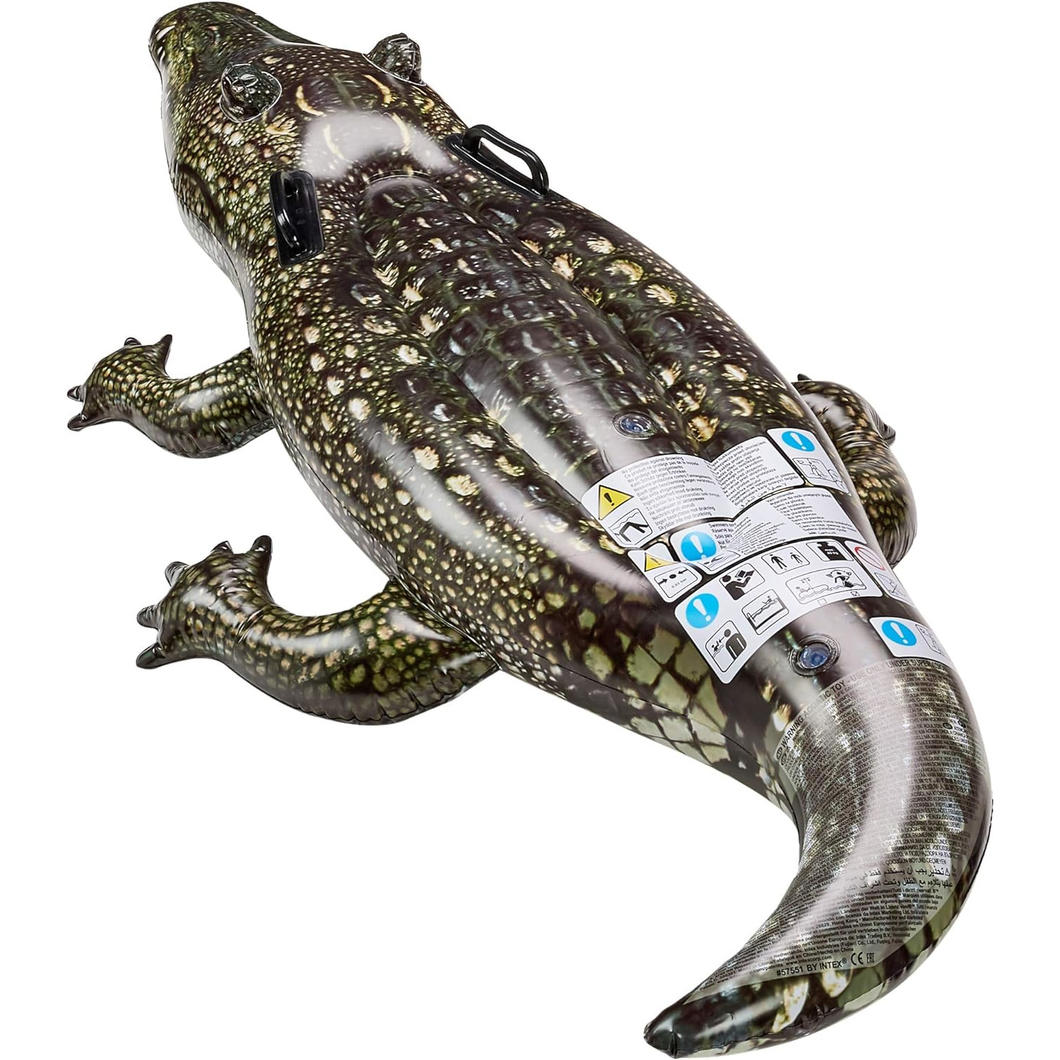 Nadmuchiwany materac krokodyl ze szczegółowym wzorem, na białym tle.