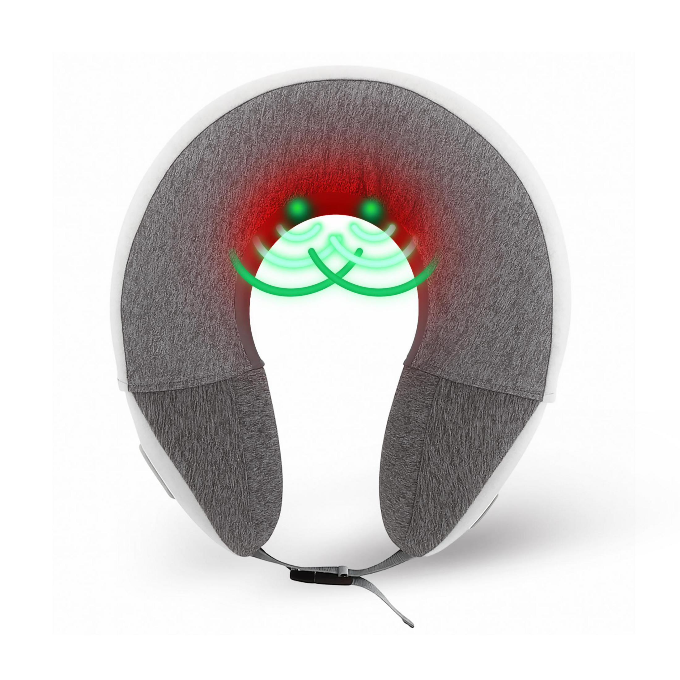 Graues Nackenkissen mit roter und grüner LED-Beleuchtung.
