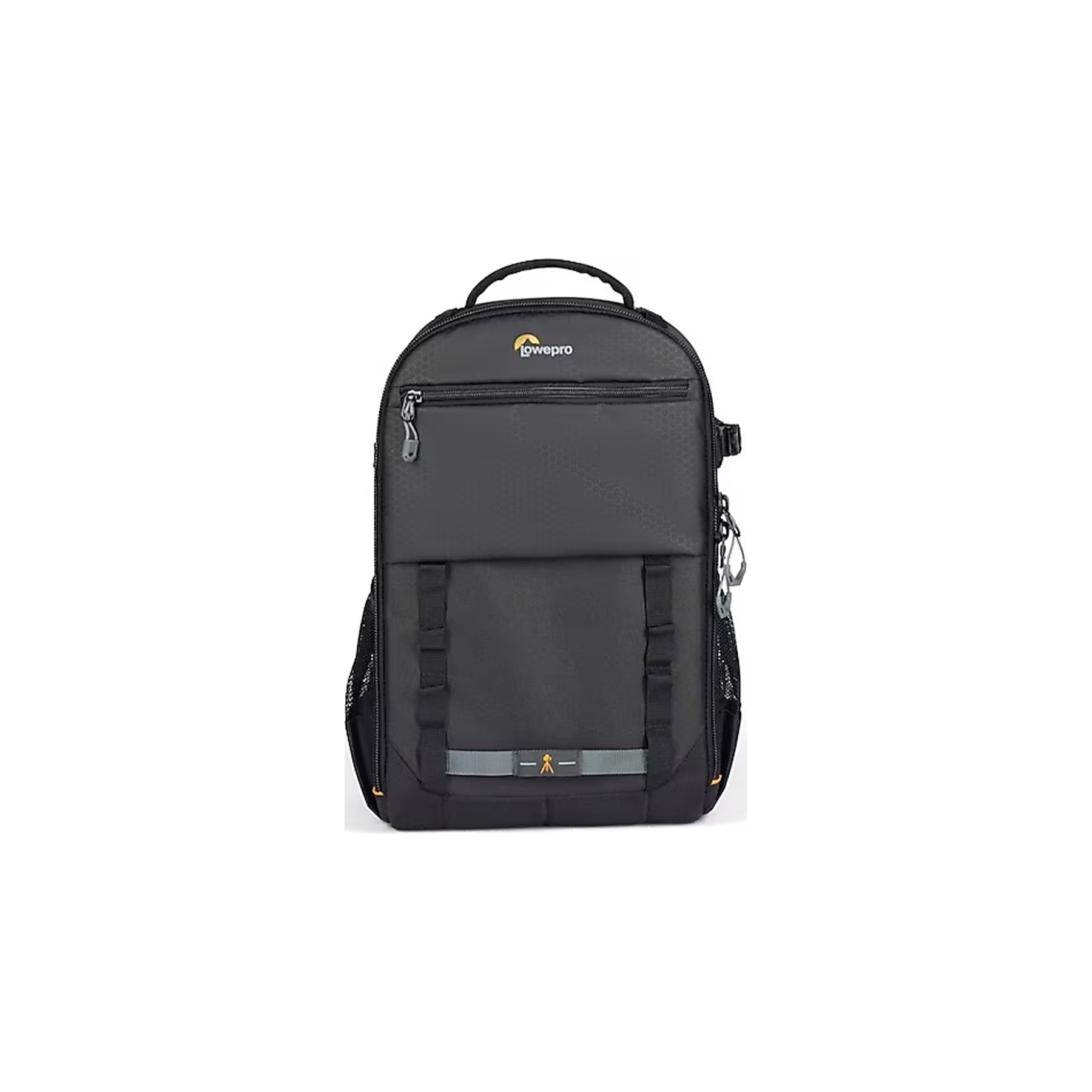 Lowepro logolu, fermuarlı ve askılı siyah sırt çantası.