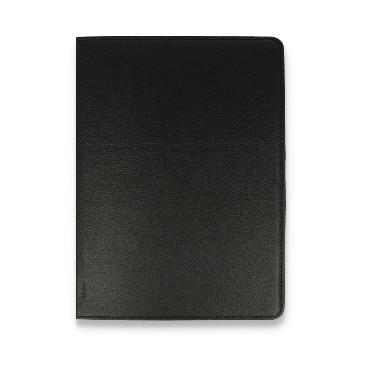 Hafif dokulu kapaklı kapalı siyah deri defter.