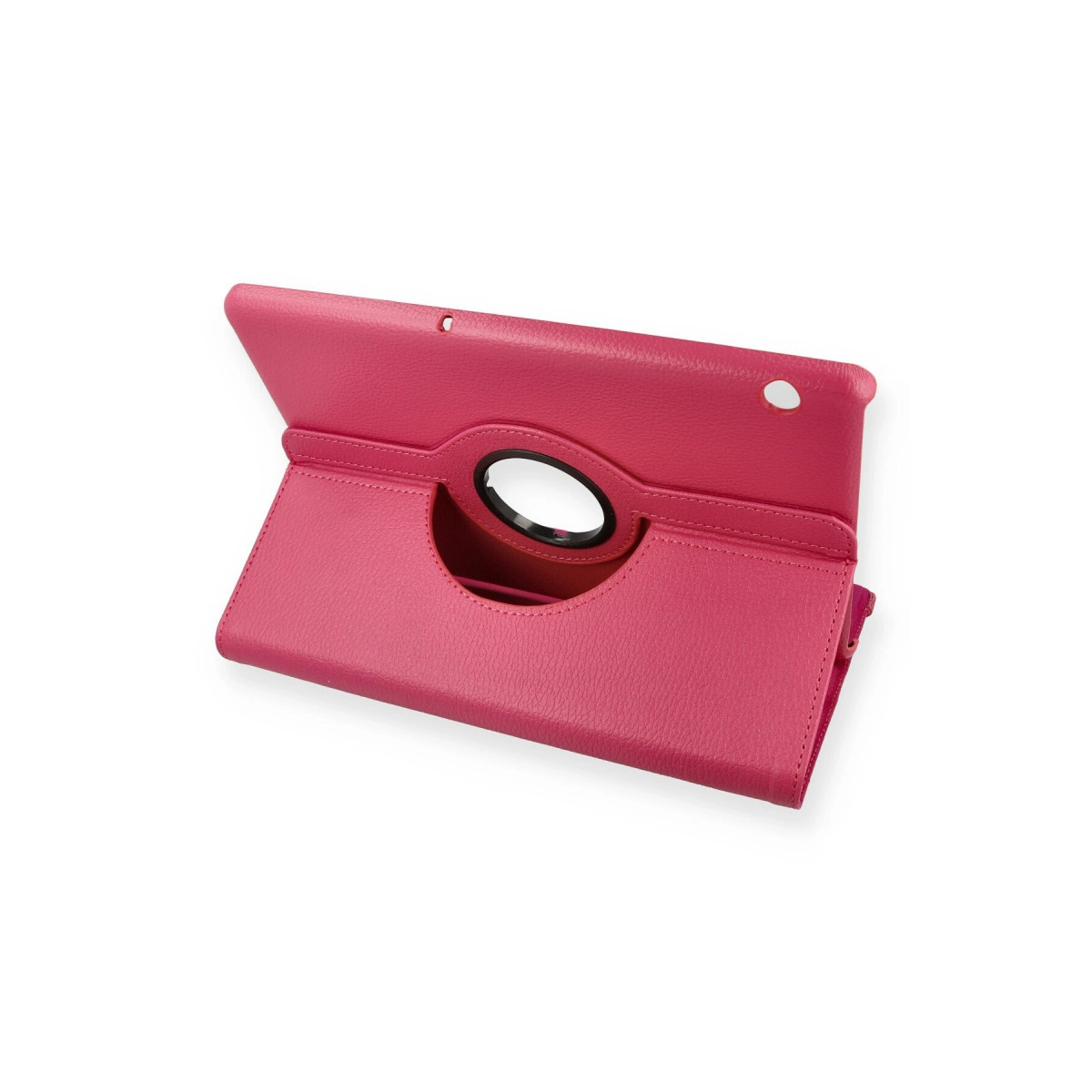 Bir tutma saplı pembe tablet kılıfı.