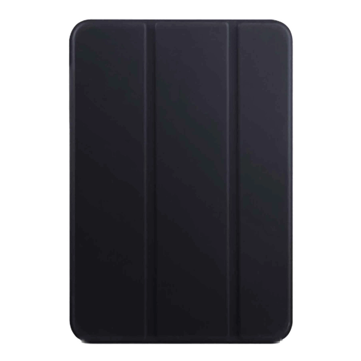 Üç dikey katlanmış siyah tablet kılıfı.