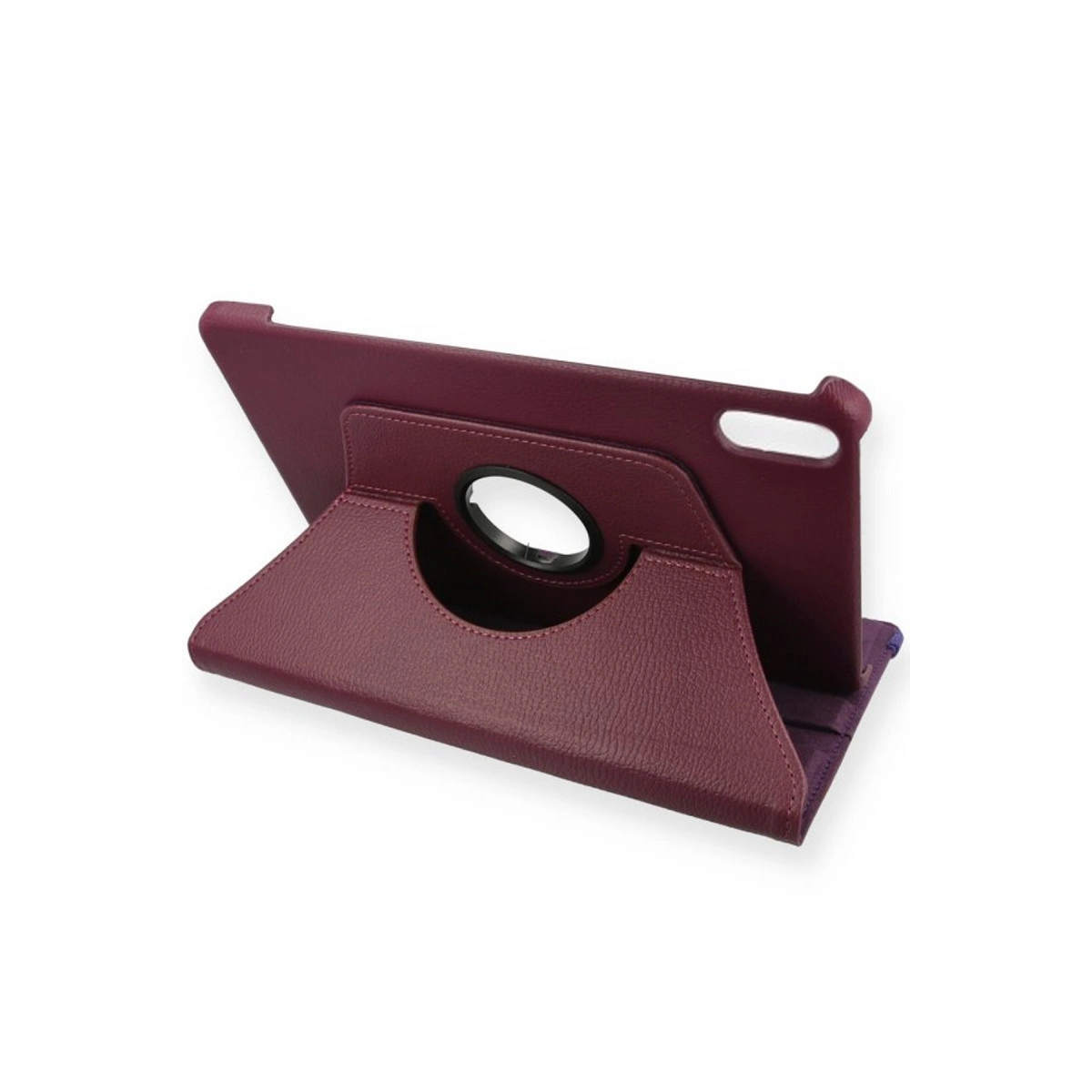 Bordo tablet kılıfı stantlı, beyaz arka planda.