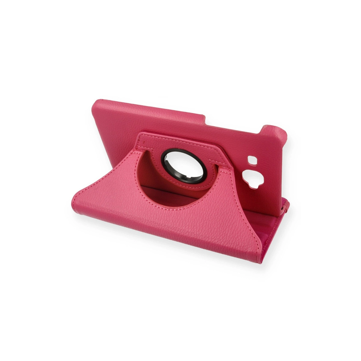 Dönen halkalı ve tutamaçlı pembe tablet standı.