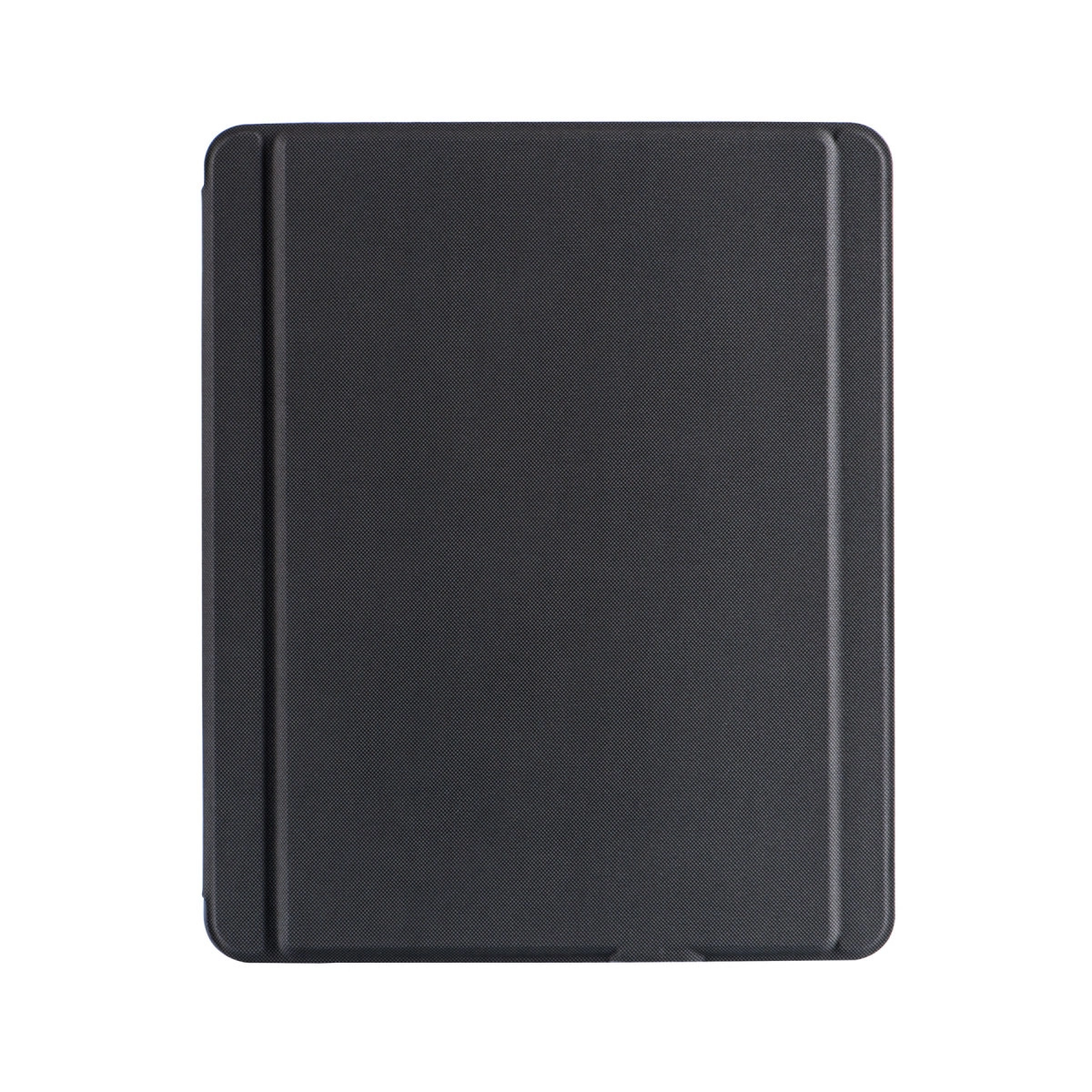 Kapalı siyah tablet kılıfı beyaz arka planda.
