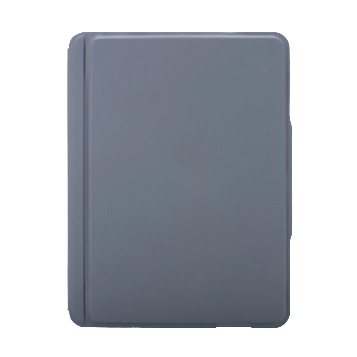Kapalı gri tablet kılıfı beyaz arka planda.