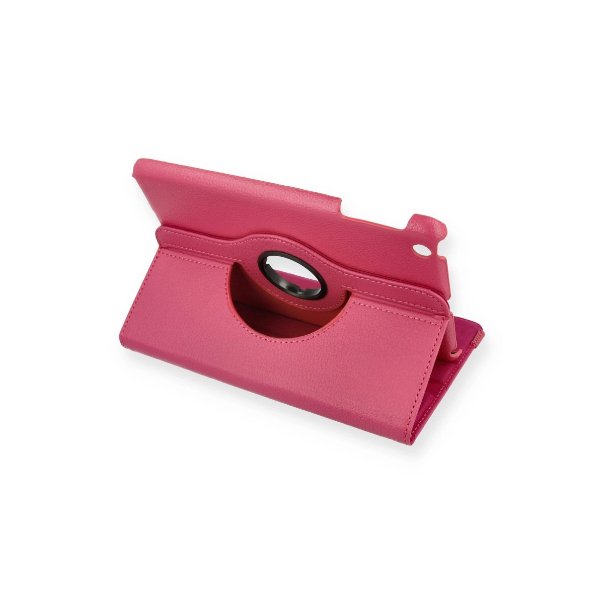 Ortasında kırmızı tonu görünen, pembe bir tablet kılıfı.